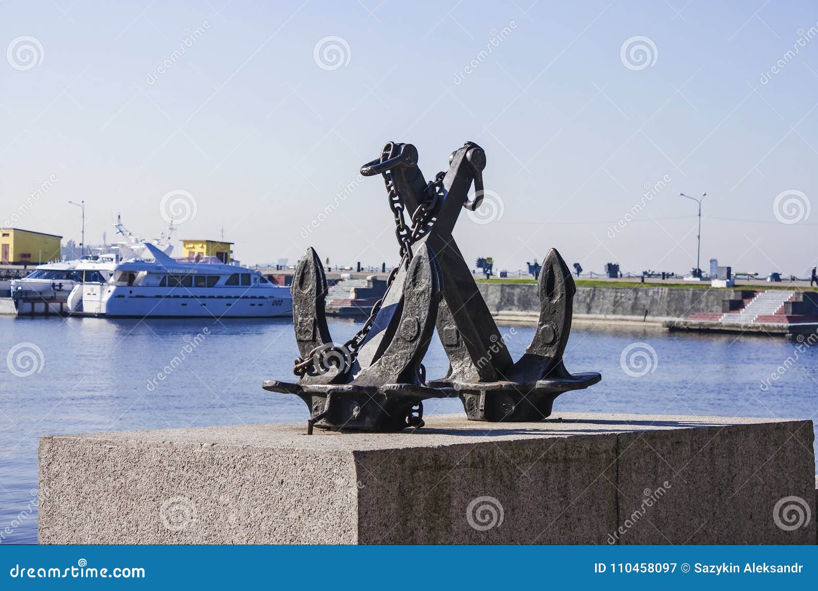 A Symbolic Sculpture of an Anchor on the Granite Promenade in the Port ...