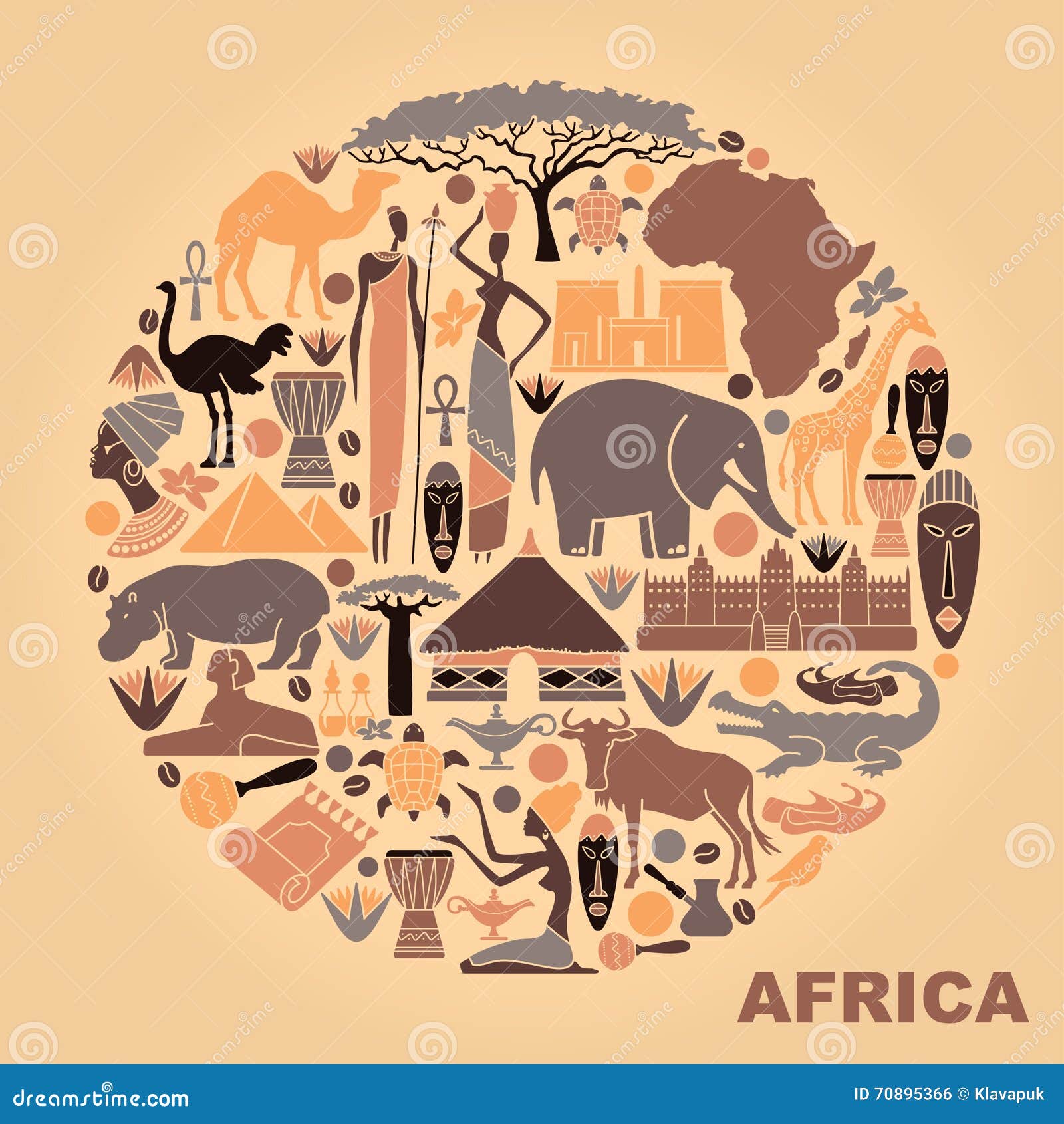 Symbols of Africa in the Form of a Circle Stock Vector Illustration