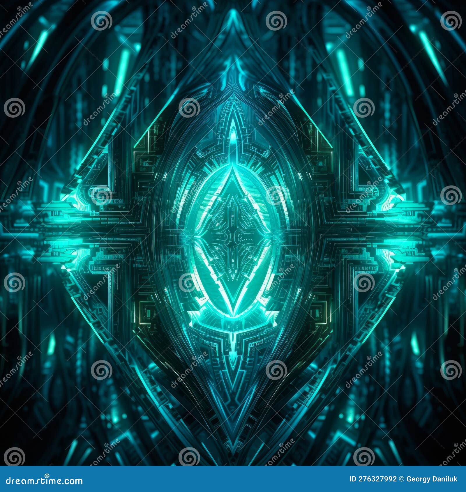 Symmetric Luxury Intricate Design with Glowing Neon Lights and Unique