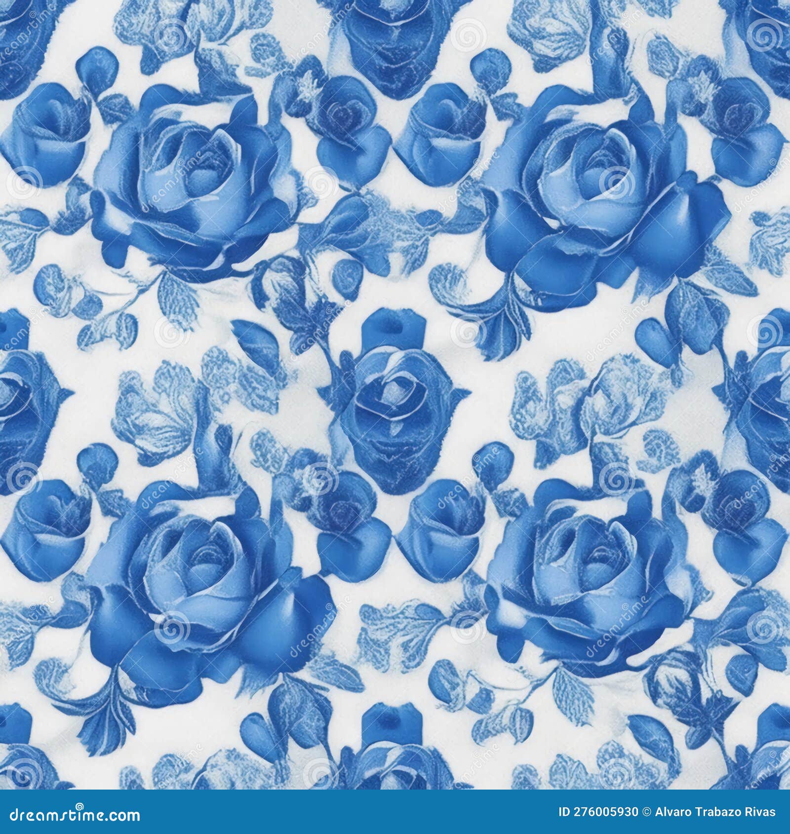 Symmetrical Blue and White Roses Pattern Style (AI Generative) Stock