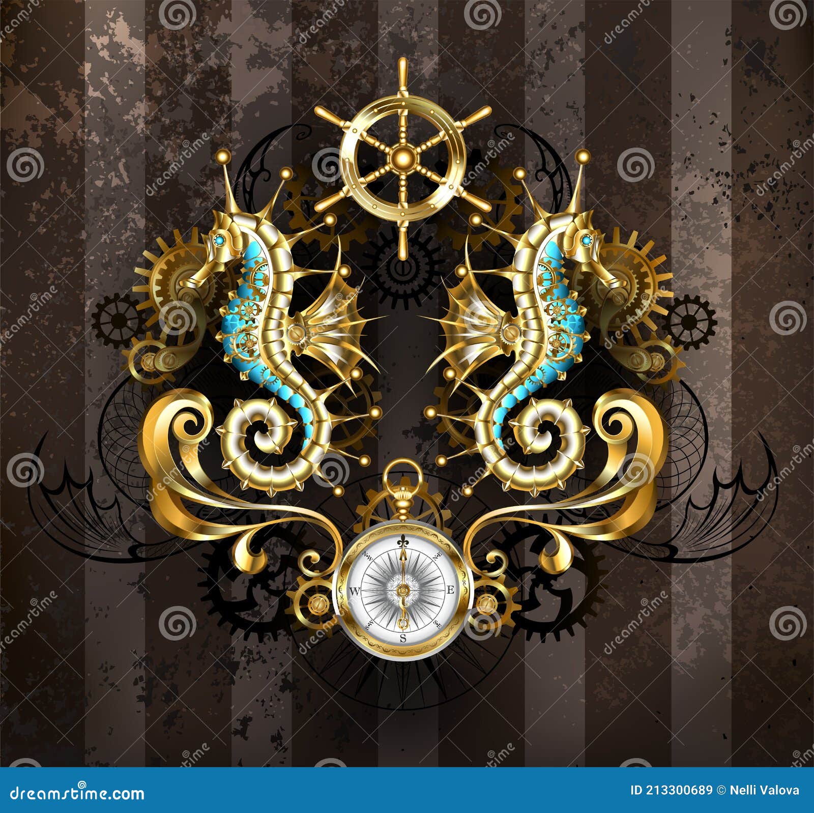 symmetrical composition with seahorse on brown background