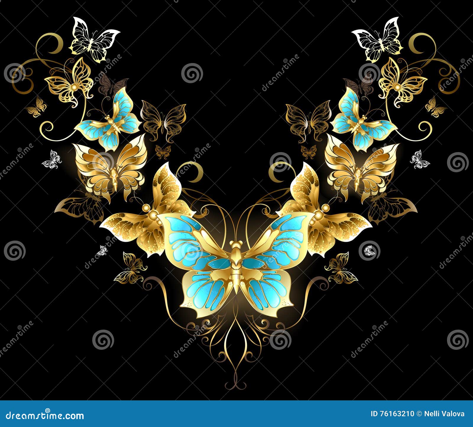 symmetrical pattern of golden butterflies