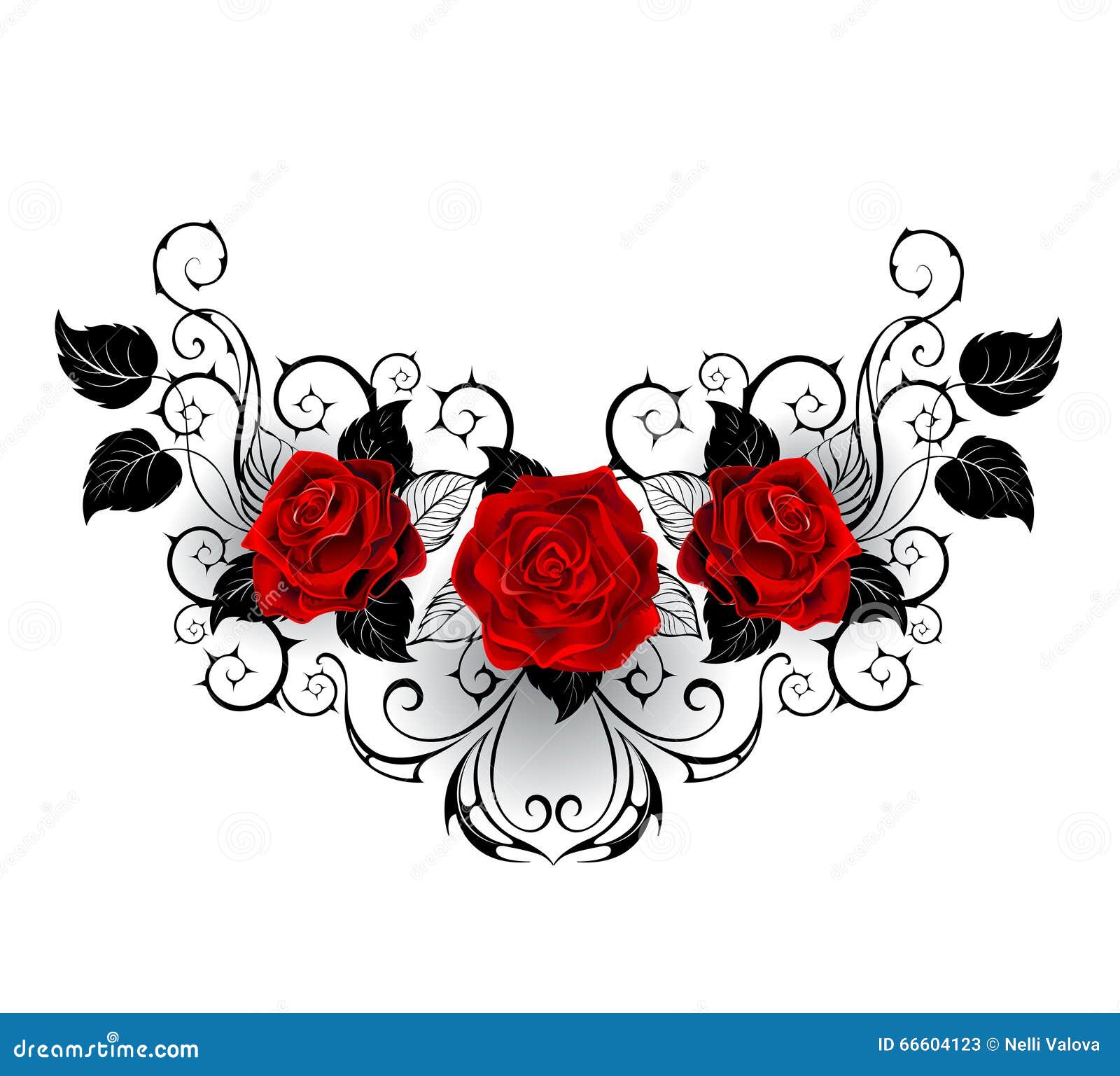 symmetrical tattoo of red roses