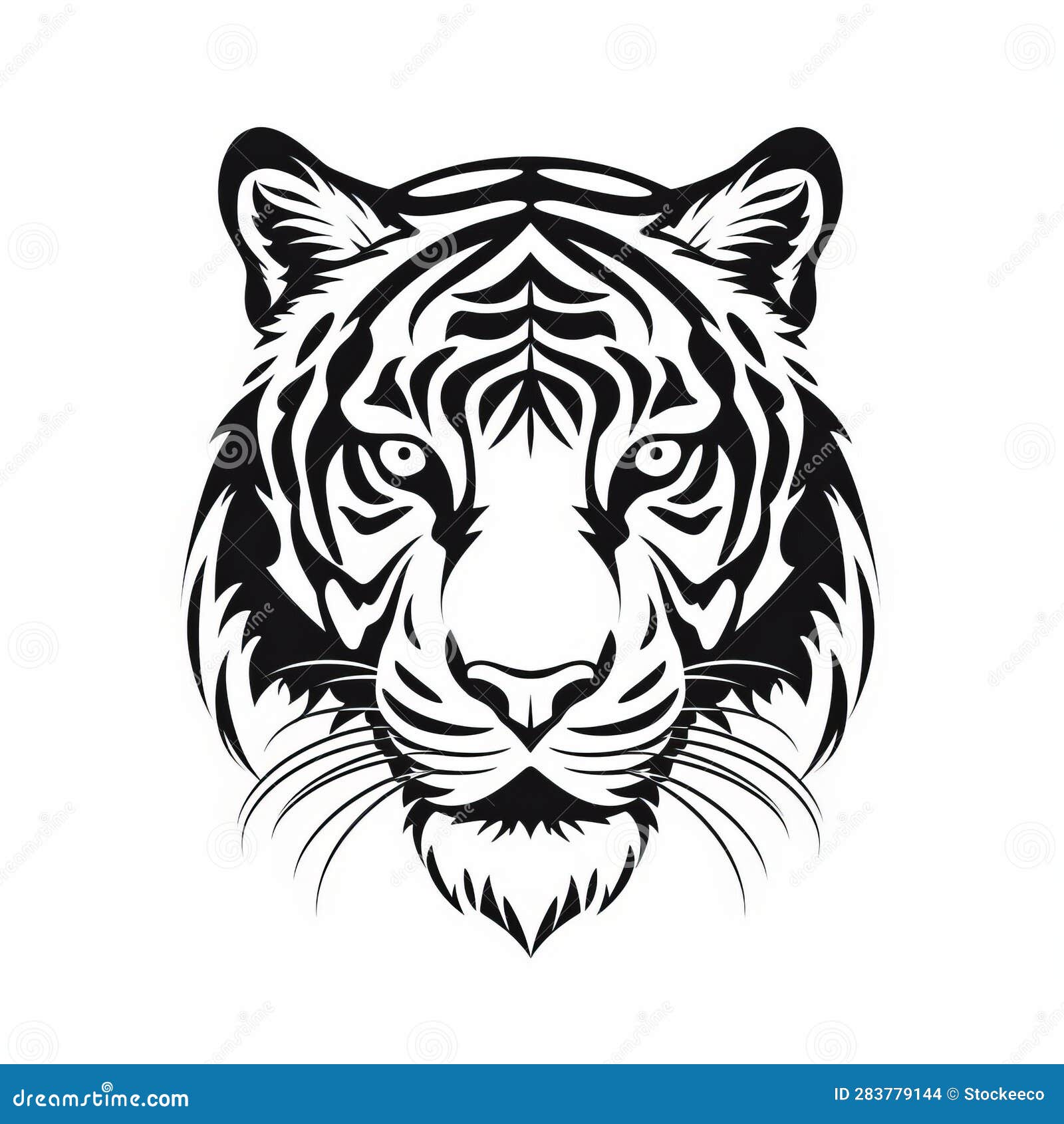 Symmetrical Tiger Head Icon on White Background Stock Illustration ...