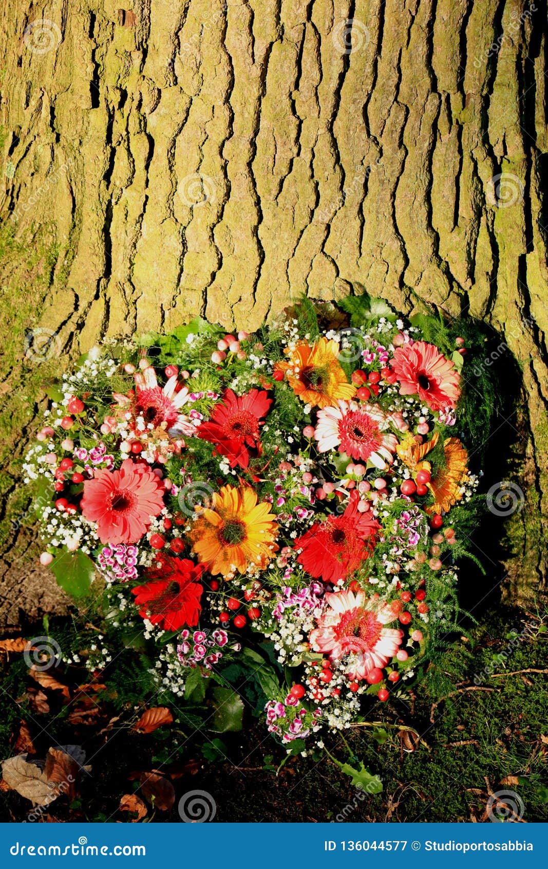 Sympathy Flowers Near A Tree Stock Image - Image of grave ...