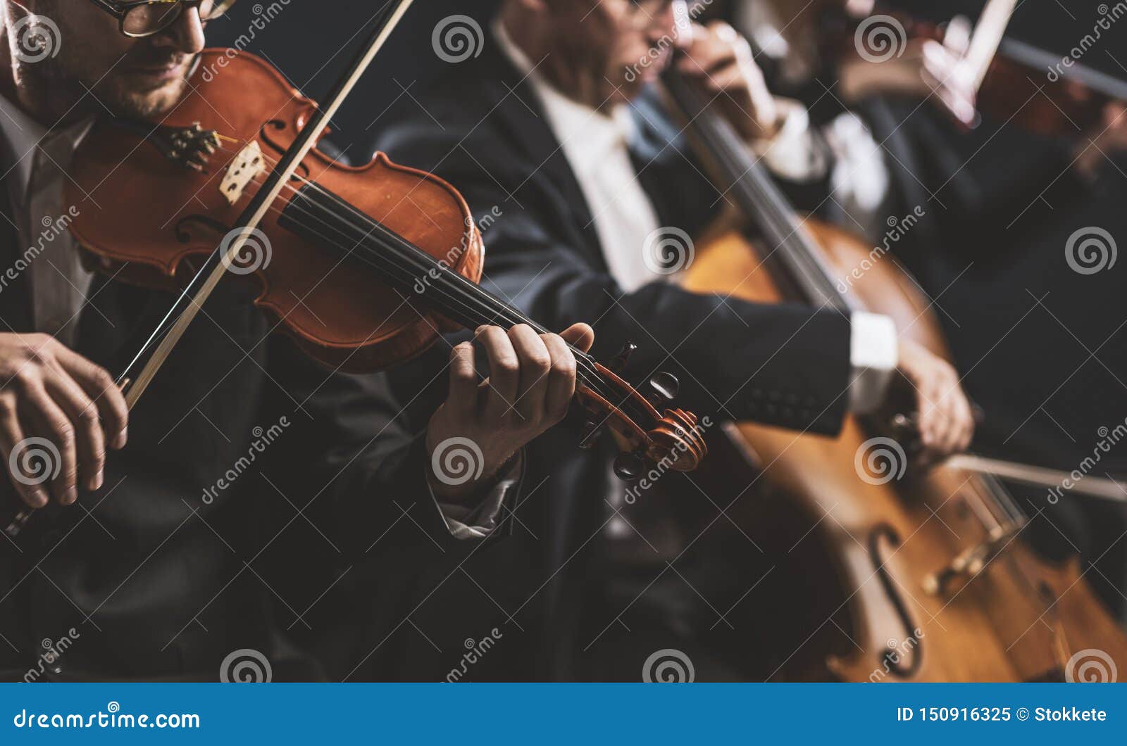 symphonic string orchestra performing on stage