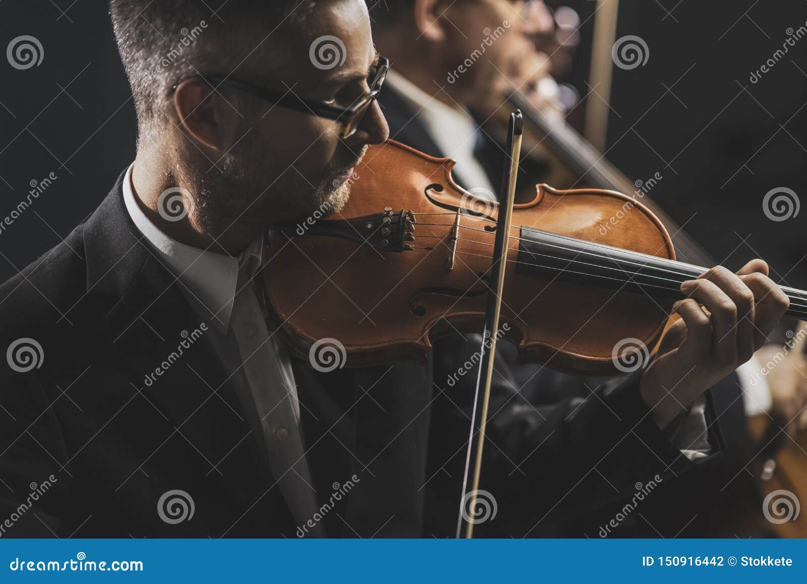 symphonic string orchestra performing on stage