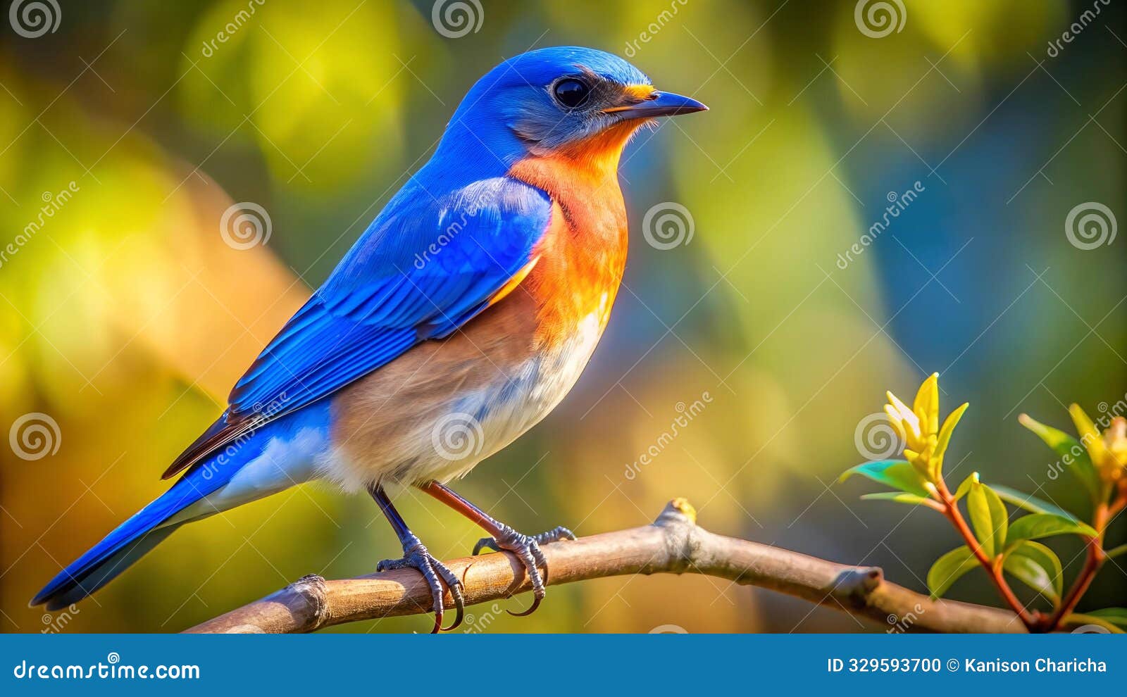 a symphony of azure: a vibrant bluebird perched on a branch  ai generated