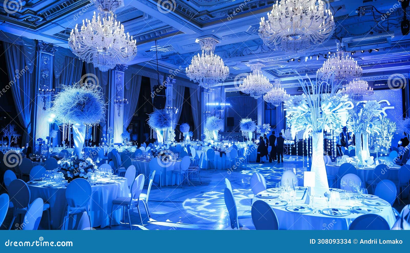 A Symphony of Elegance and Light in the Opulent Banquet Stock Photo