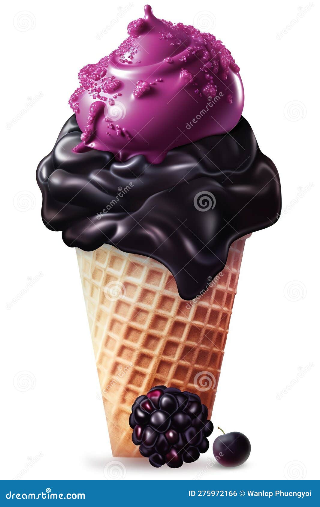 A Symphony of Flavors Black Raspberry Ice Cream Cone, Isolated on
