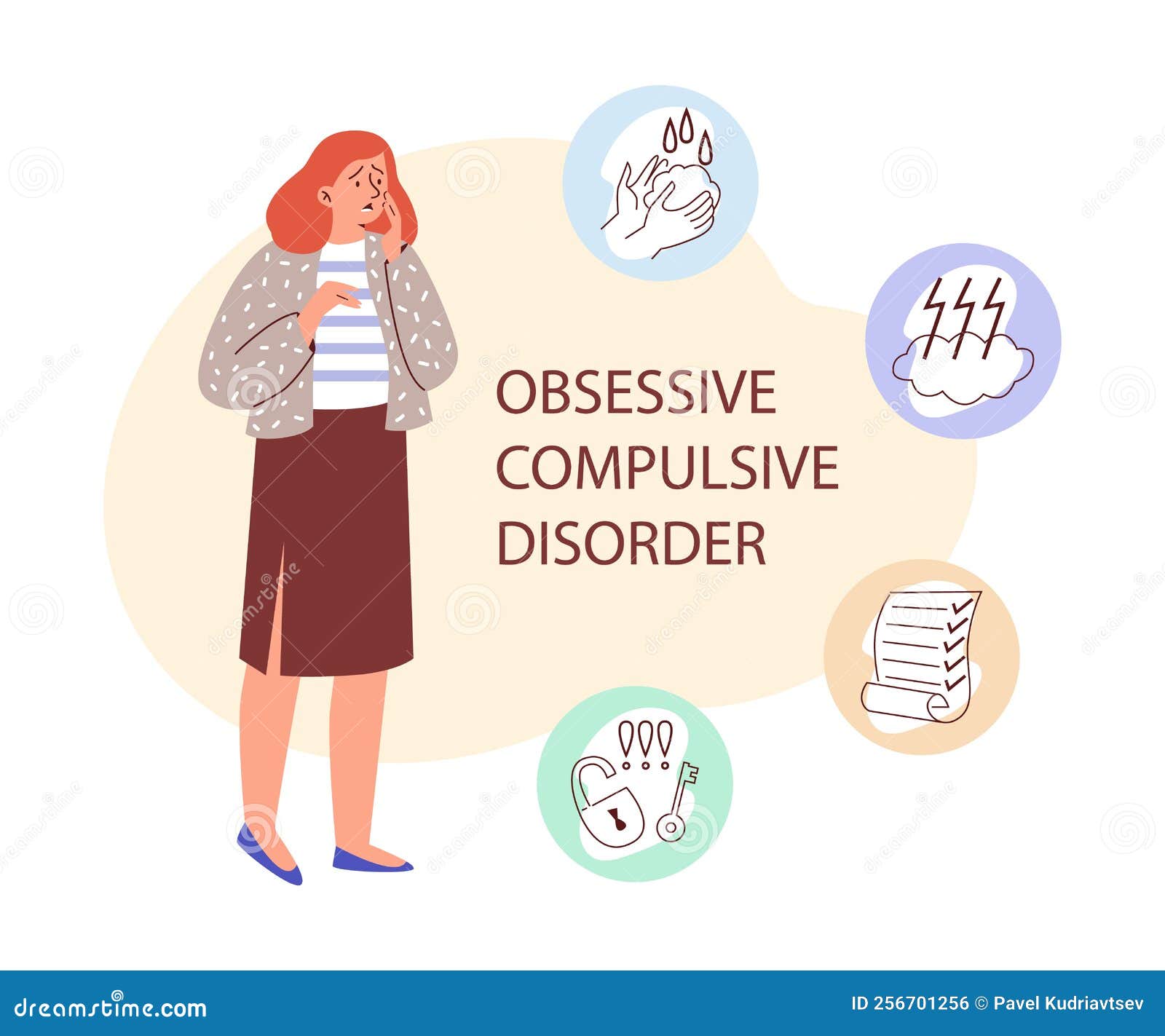 Symptoms of obsessive compulsive disorder ocd syndrome flat vector