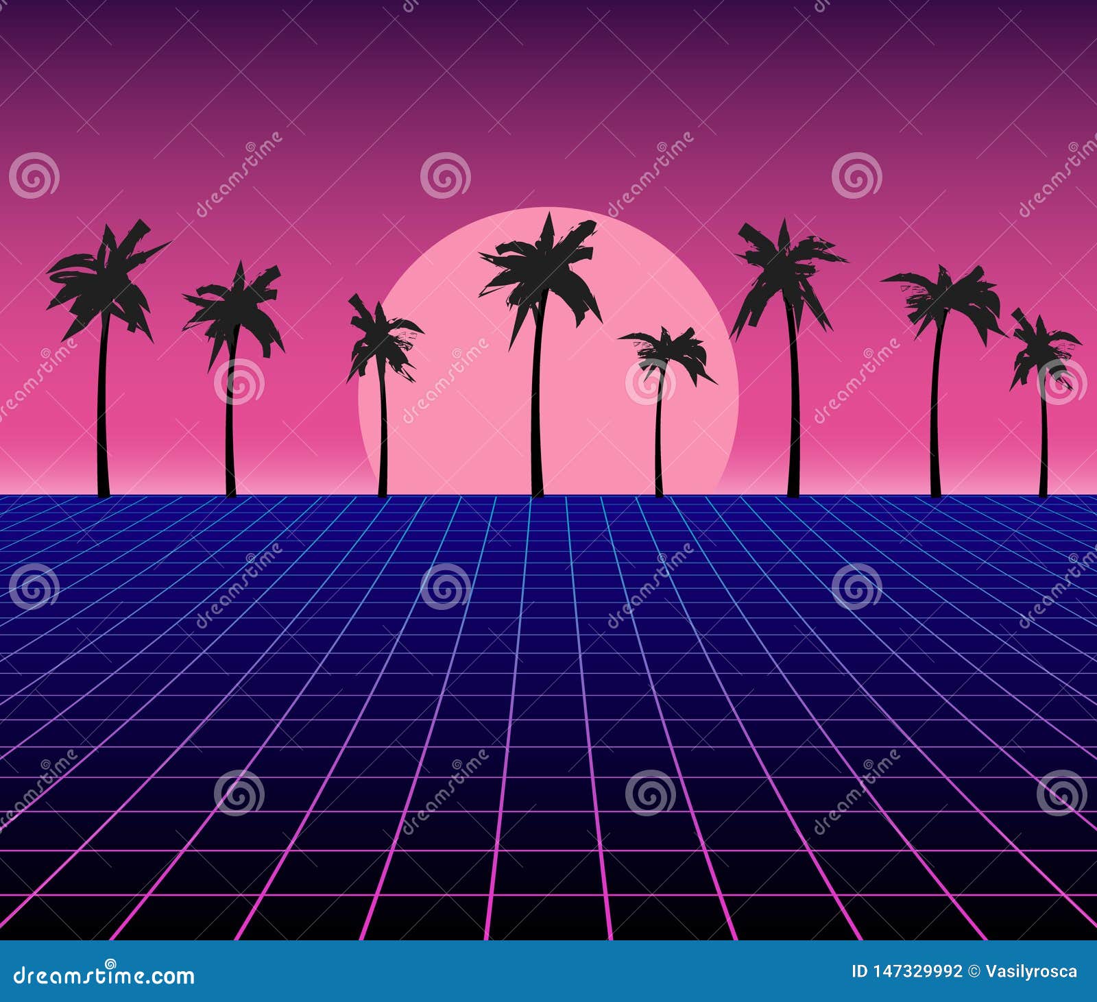 synth wave retro grid background. synthwave 80s vapor  game poster neon futuristic laser space landscape