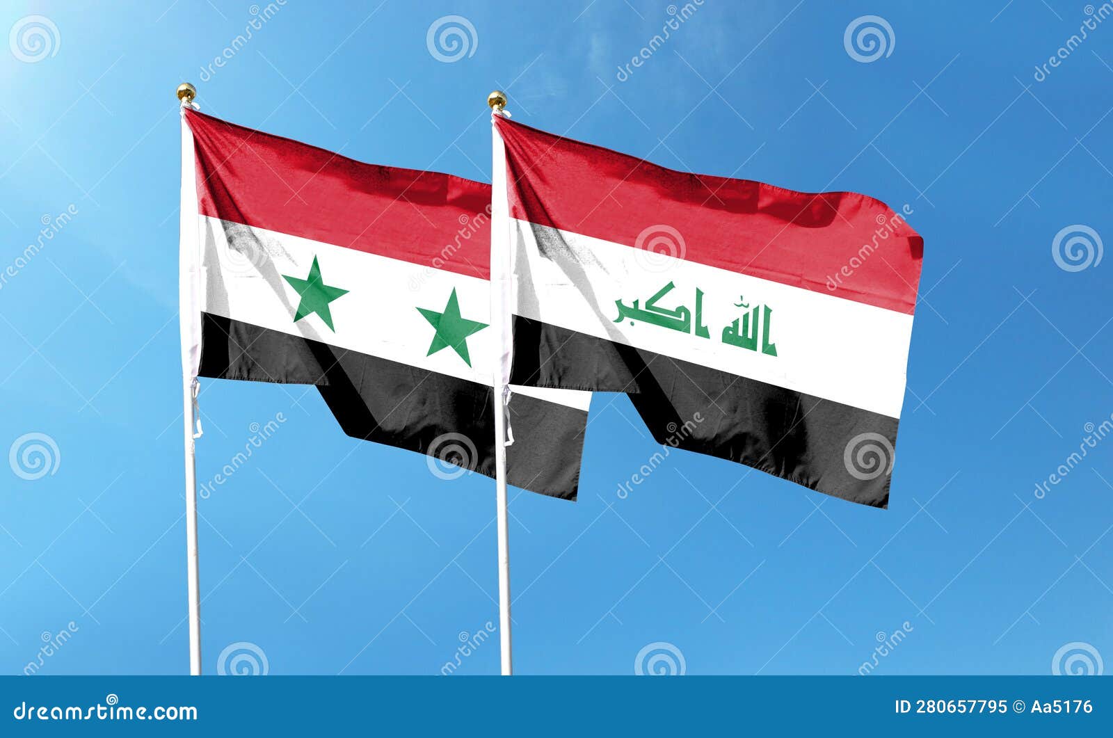 Syria Flag and Iraq Flag on Cloudy Sky. Stock Image - Image of battle,  alliance: 280657795