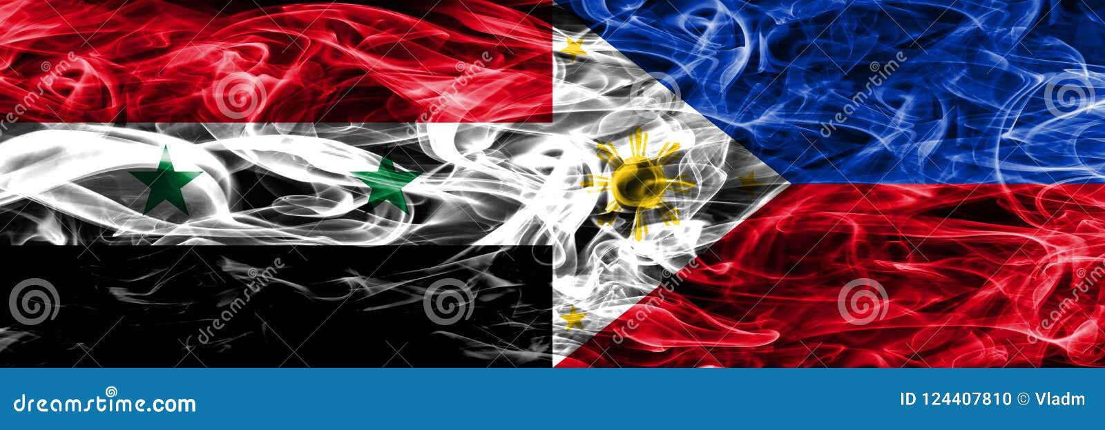 Syria Vs Philippines Smoke Flags Placed Side by Side. Thick Colo Stock