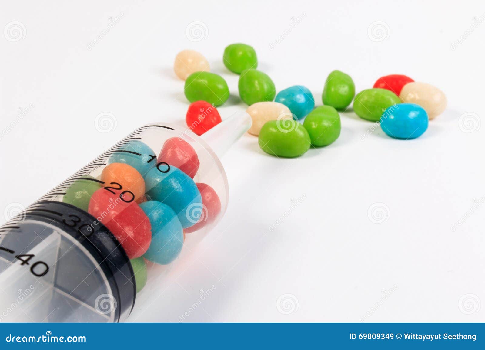 A Syringe and Candy Bottle. Stock Image Image of medical, addict