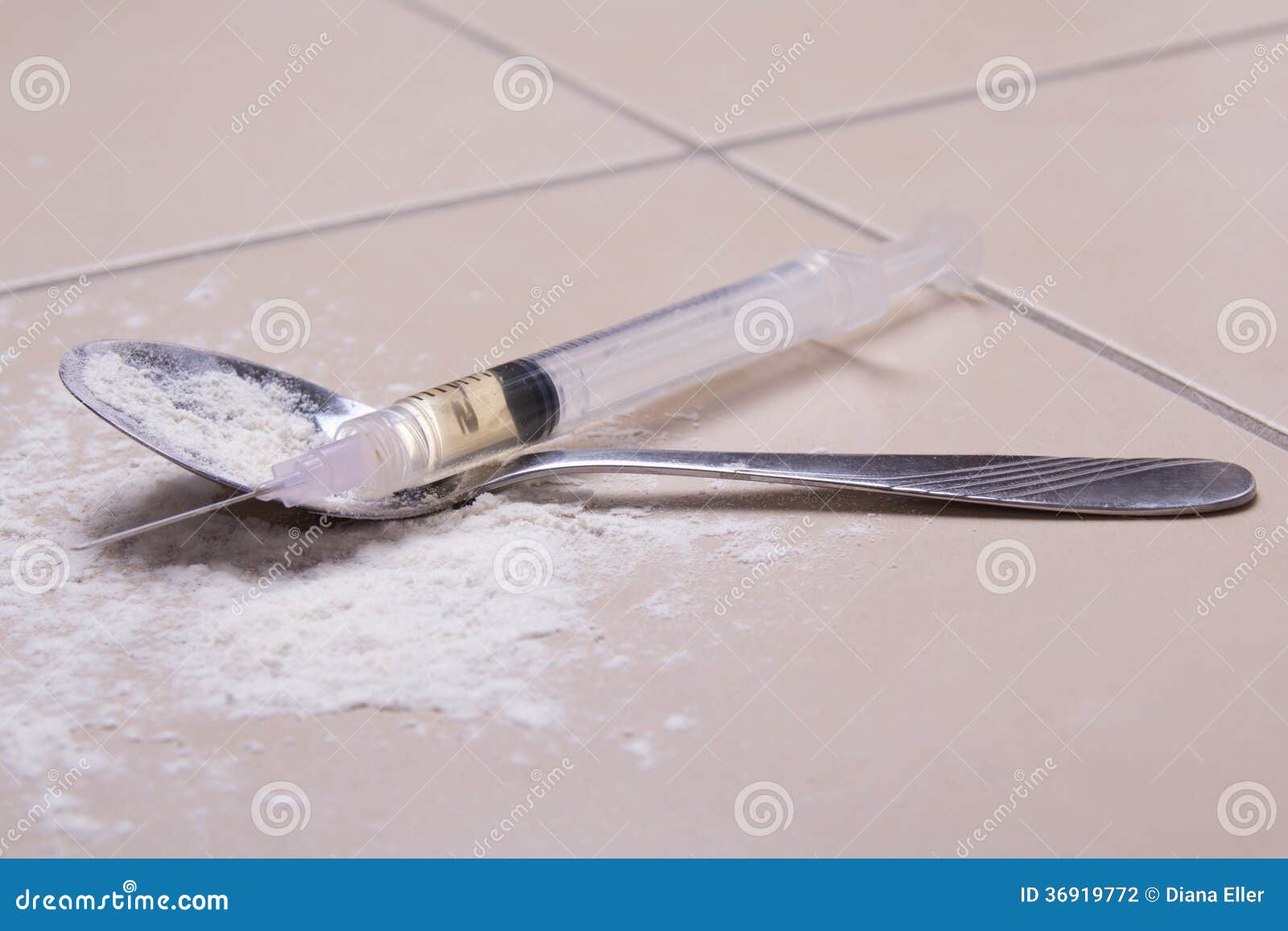 Syringe With Drug Substance, Heroin Powder And Spoon Stock ...