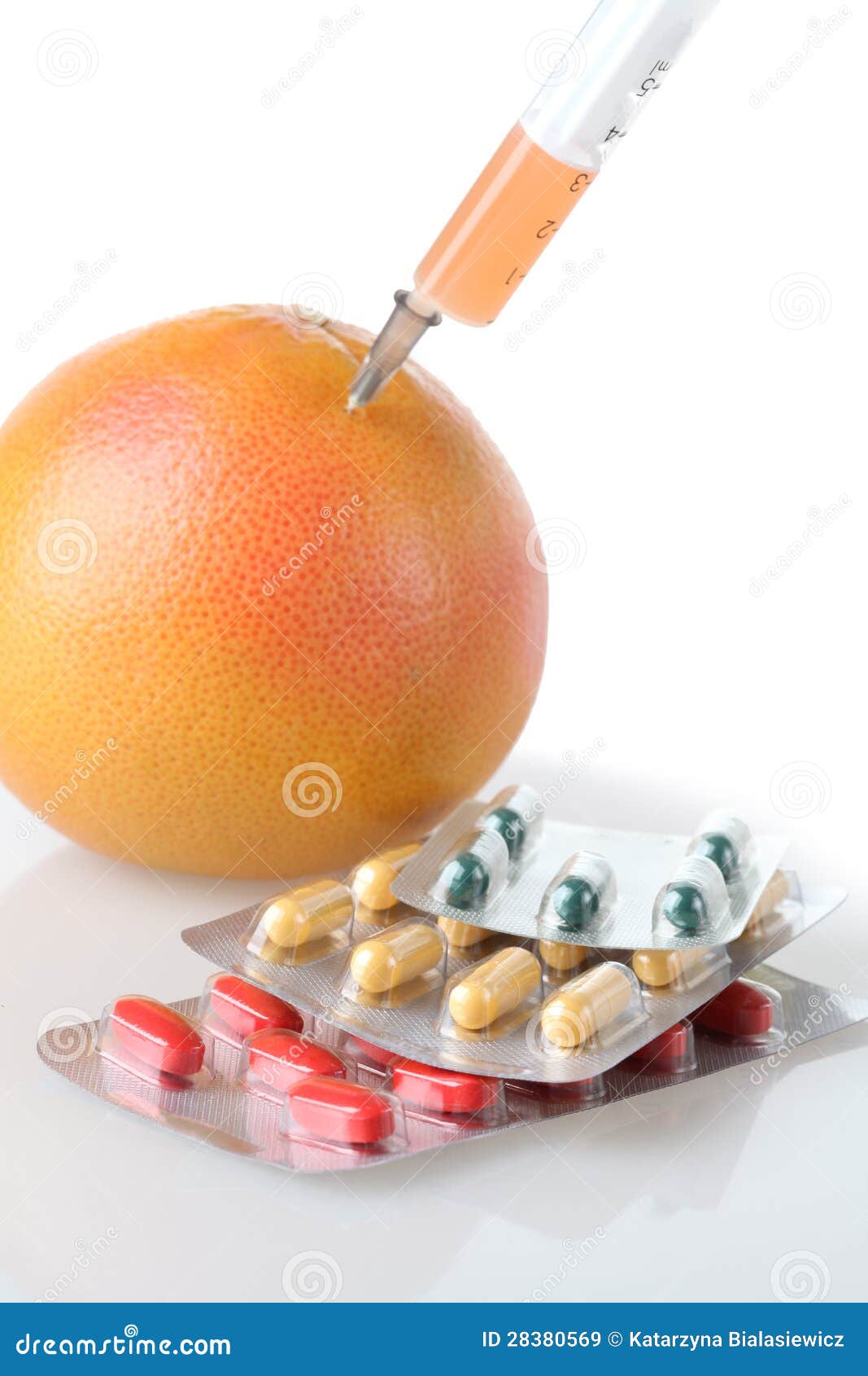 Syringe in fruit and drugs stock image. Image of colorful 28380569