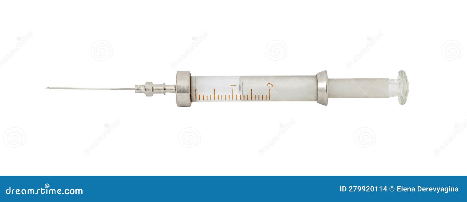 Syringe is Old with Glass Piston, Isolated on White Background with