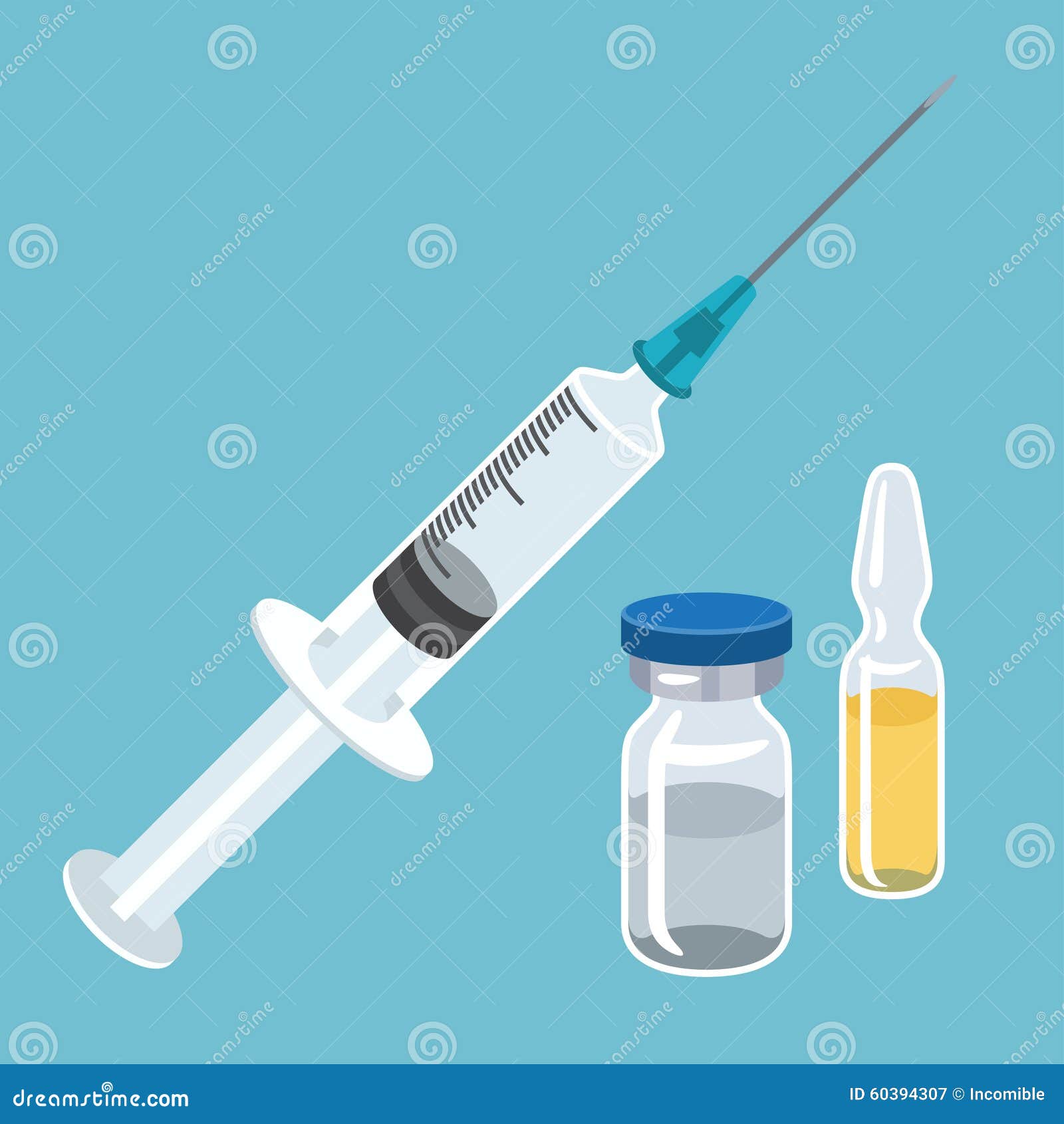 Syringe and Vaccine Set of Medical Tools for Stock Vector
