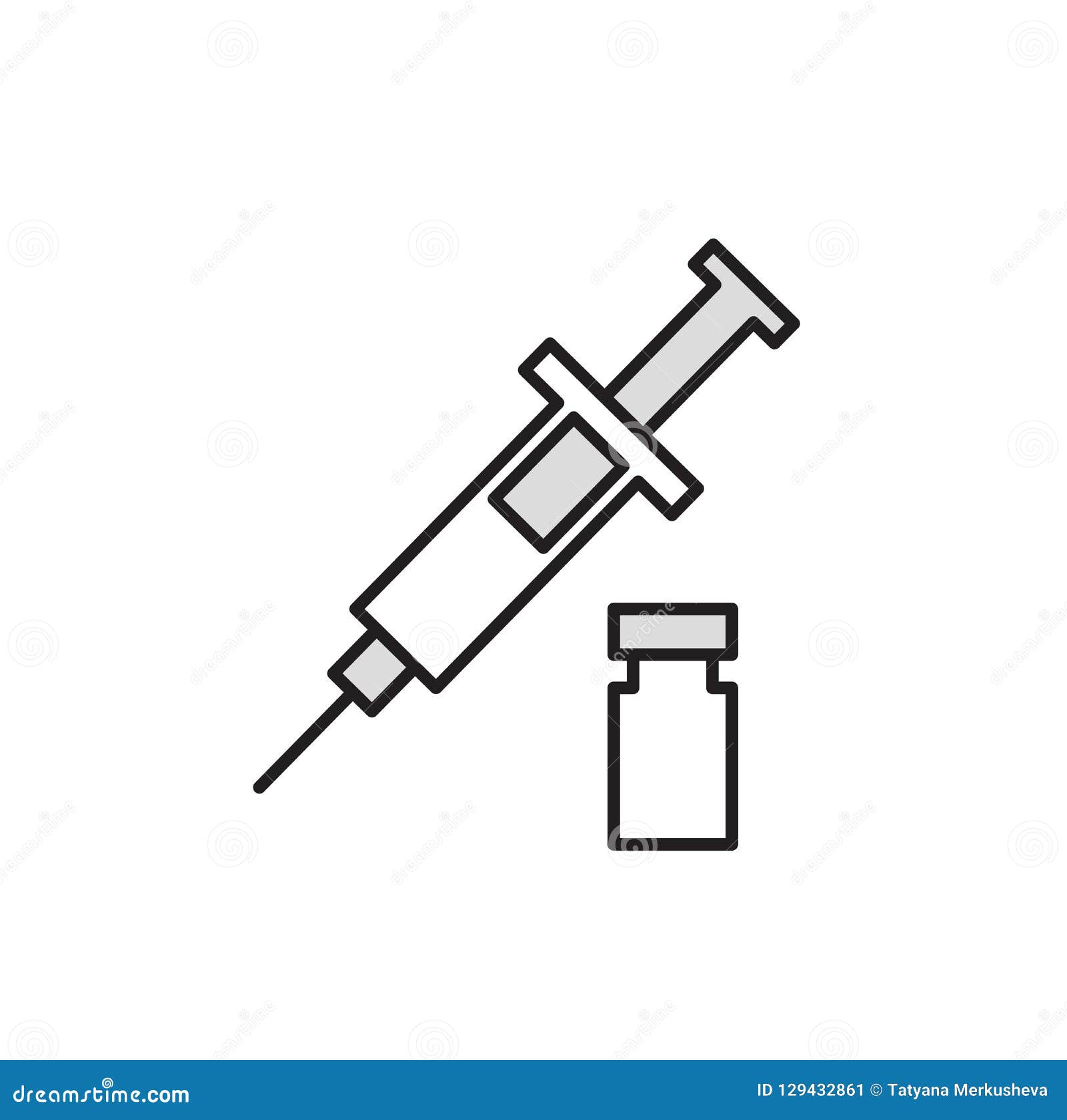 syringe and vial medical . cartoon  icon. flat  .  on gray background.