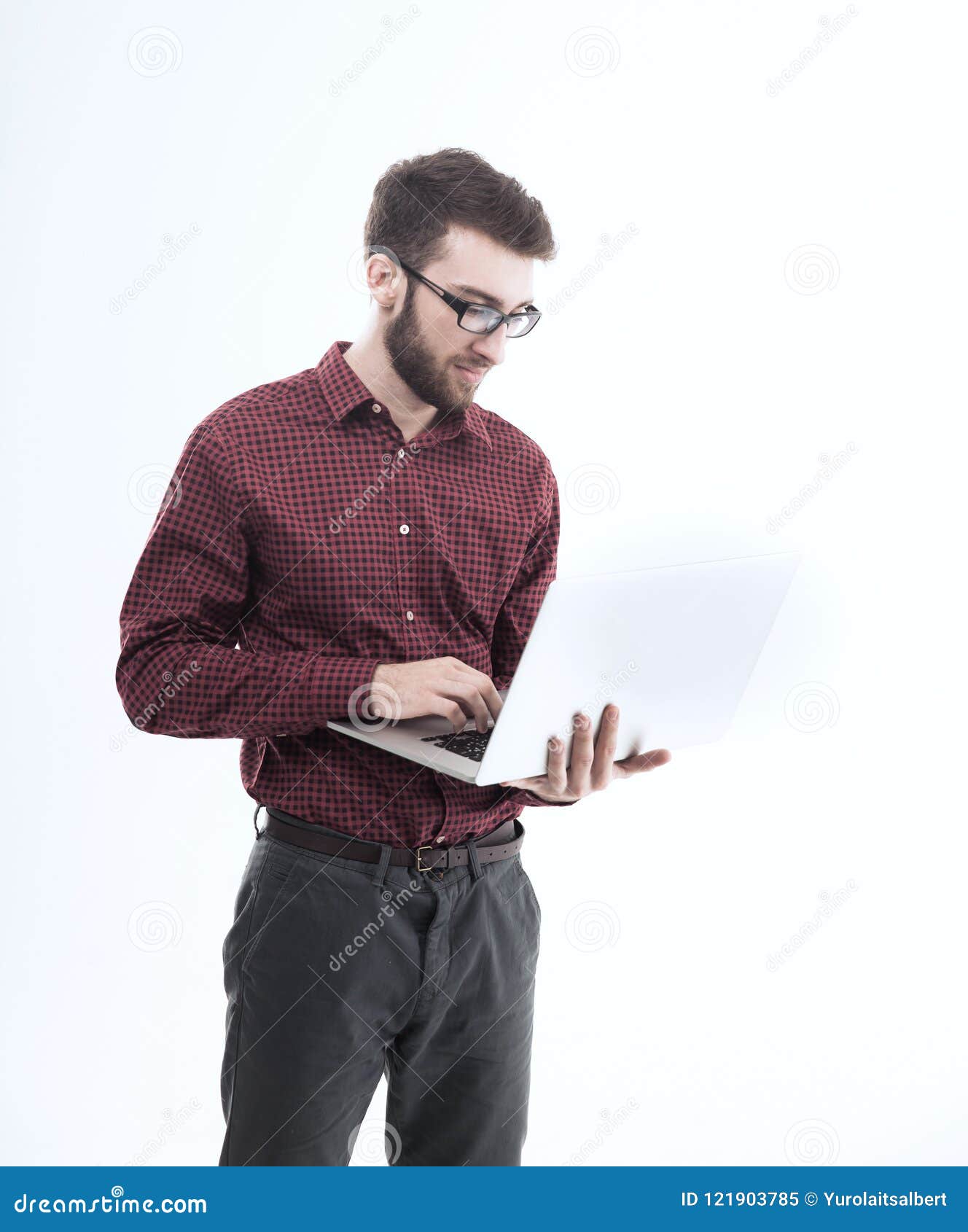 System Administrator with a Laptop Against White Background Stock Image ...