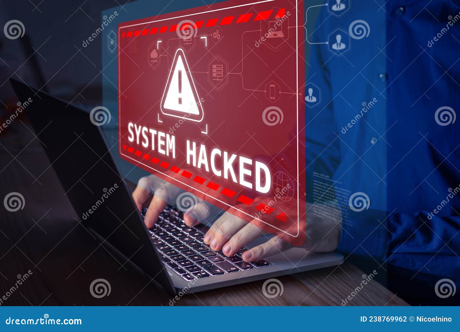 System Hacked Alert after Cyber Attack on Computer Network 