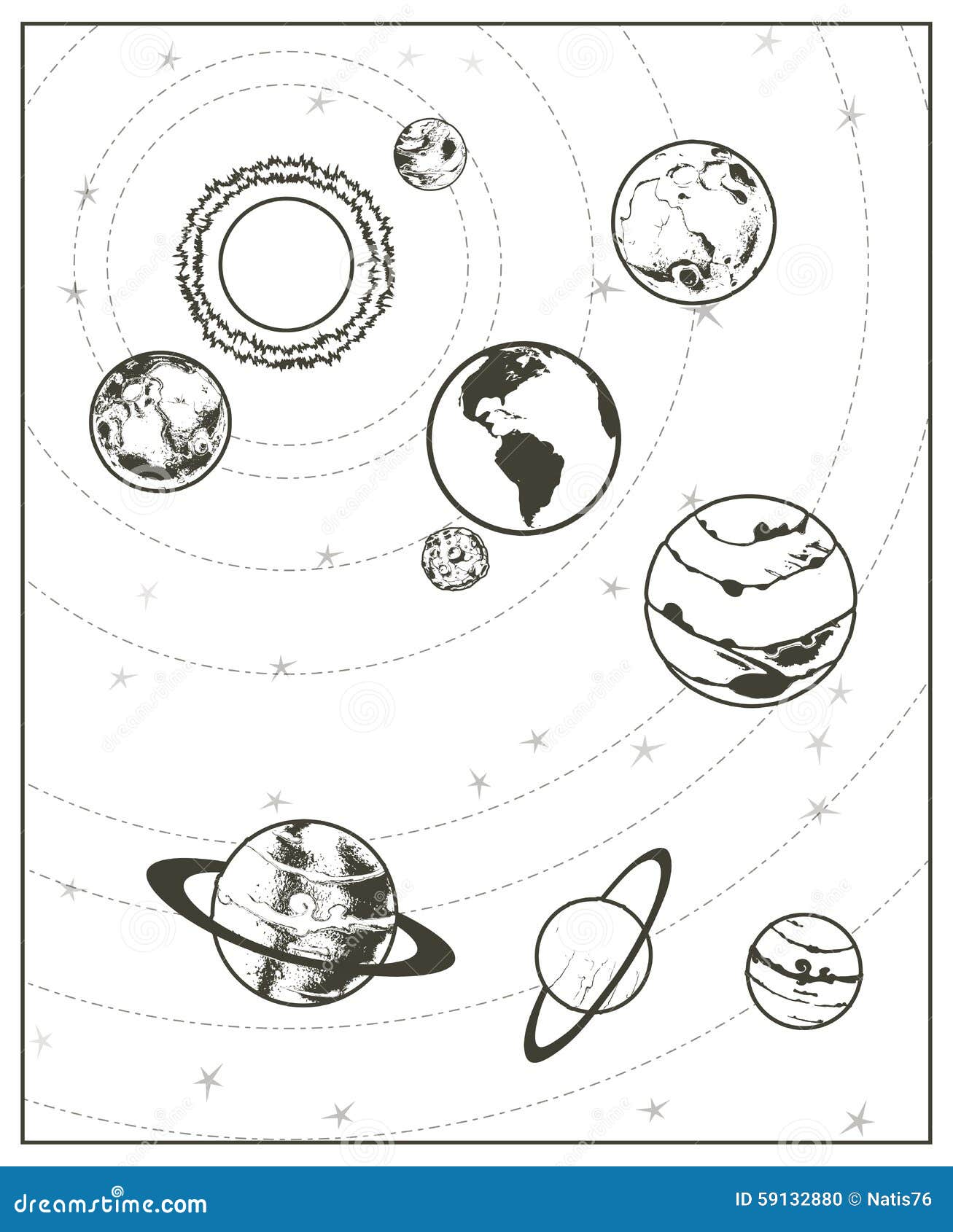 2 Syst¨me Solaire De Dessin Noir Illustration de Vecteur Disegni da colorare