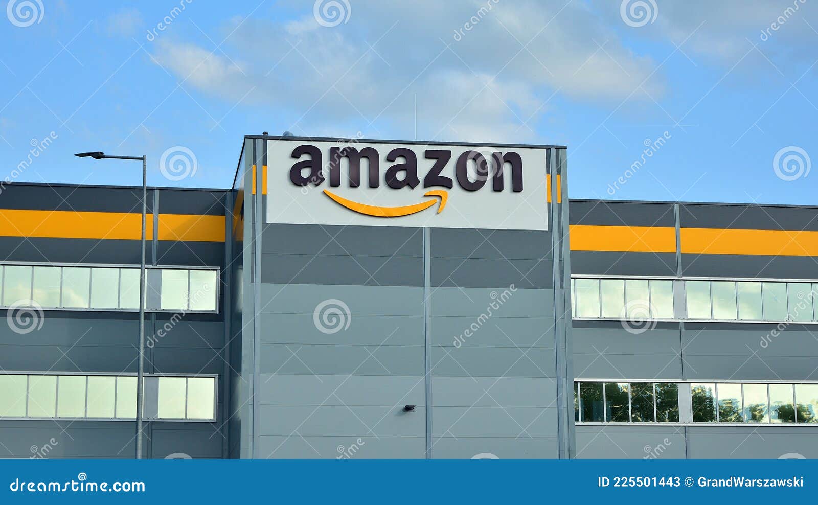 Amazon Logo on the Logistics Centre. Company Signboard Amazon Editorial