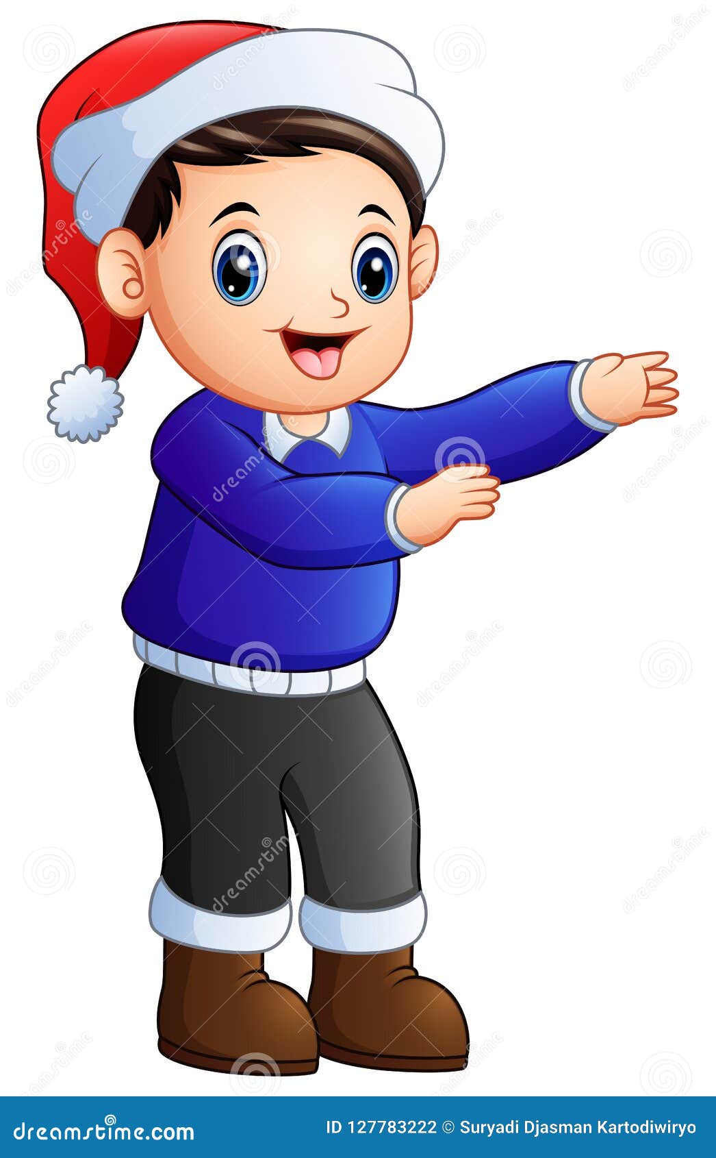 Wektorowa ilustracyjna szczęśliwa chłopiec jest ubranym Santa nakrętkę