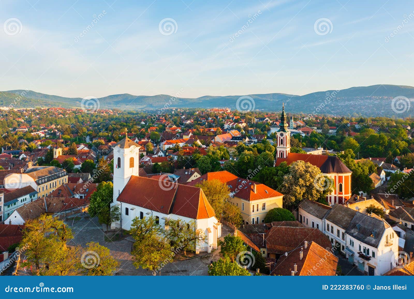 aerial view about szentendre downtown.