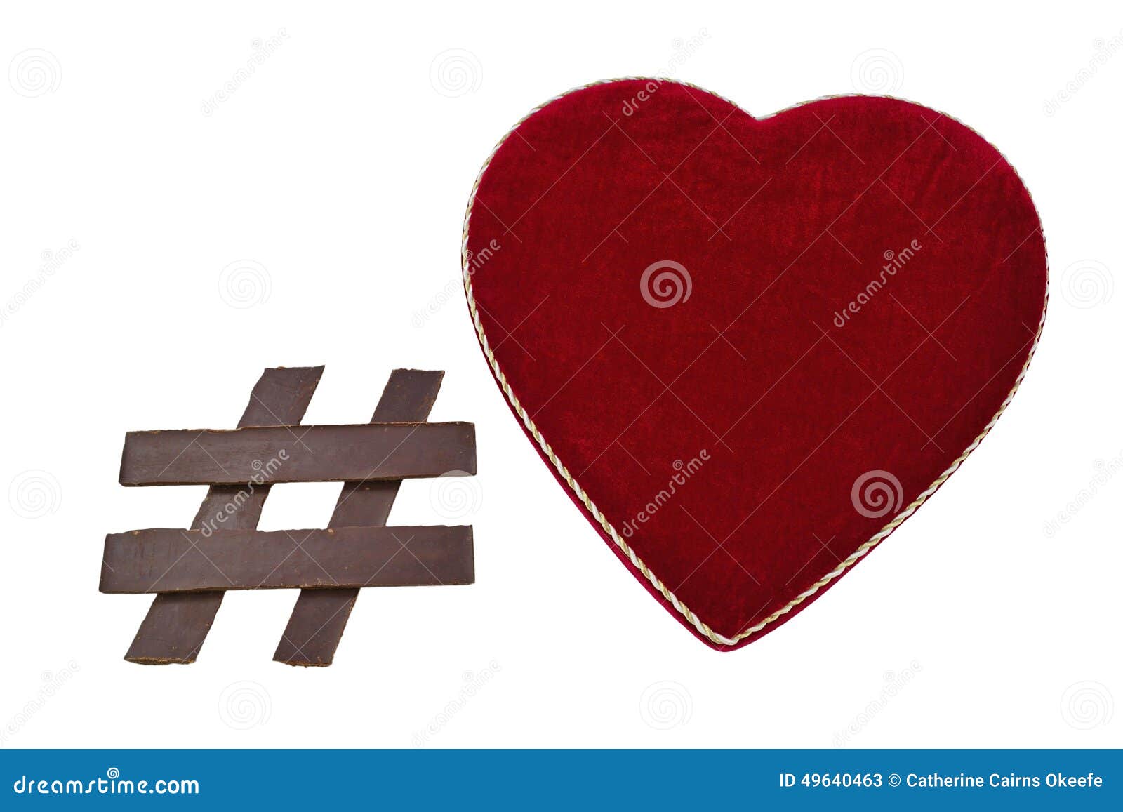 Símbolo De Hashtag Do Chocolate Com a Caixa Dada Forma Coração Imagem