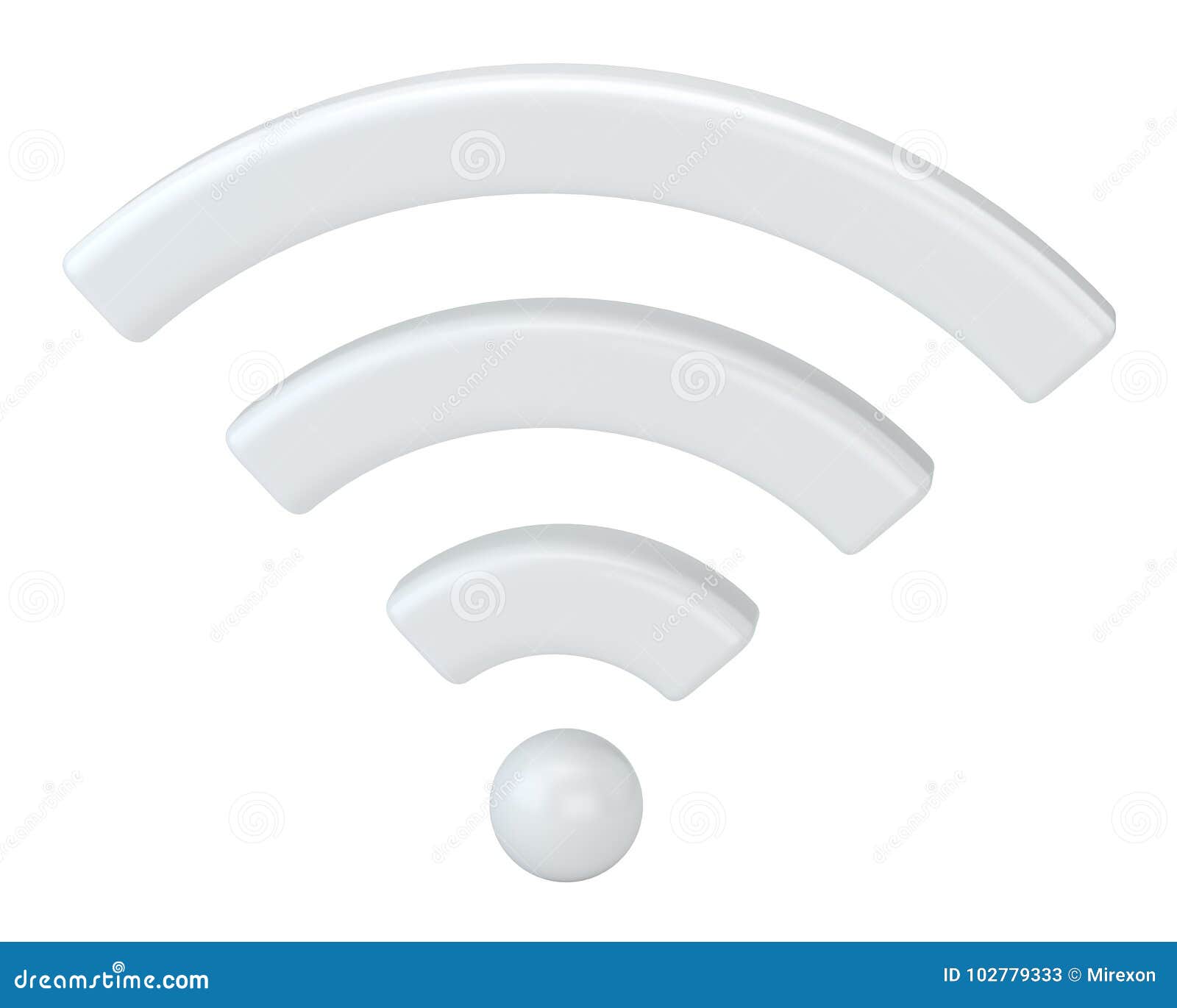 Símbolo de la red inalámbrica de los Wi Fi, representación 3d aislada en el fondo blanco