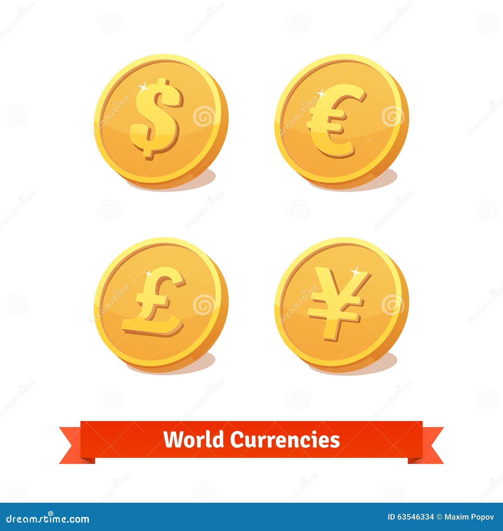 Símbolos De Monedas Principales Representados Como Monedas De Oro