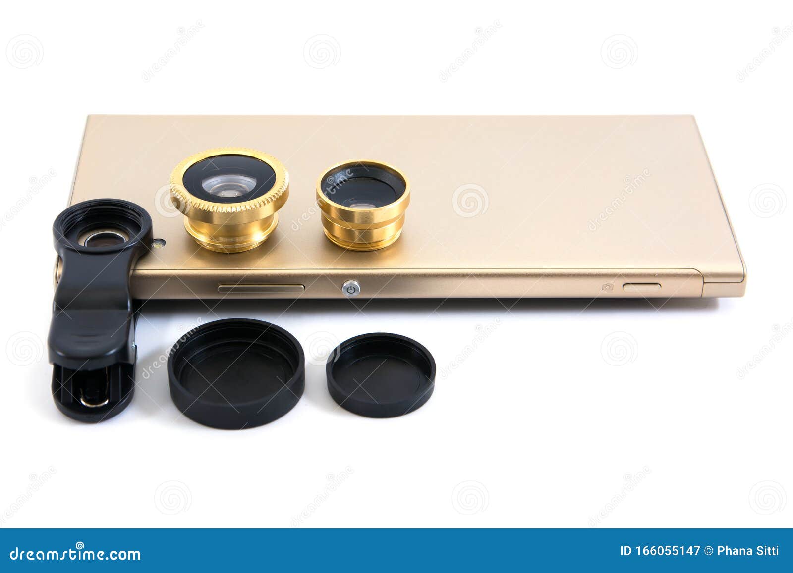 Téléphone Portable Doré Avec Zoom, Clip Et Couverture Isolés Sur Fond Blanc  Smartphone Gold Avec Lentille Isolée Image stock - Image du conception,  cellule: 166055147