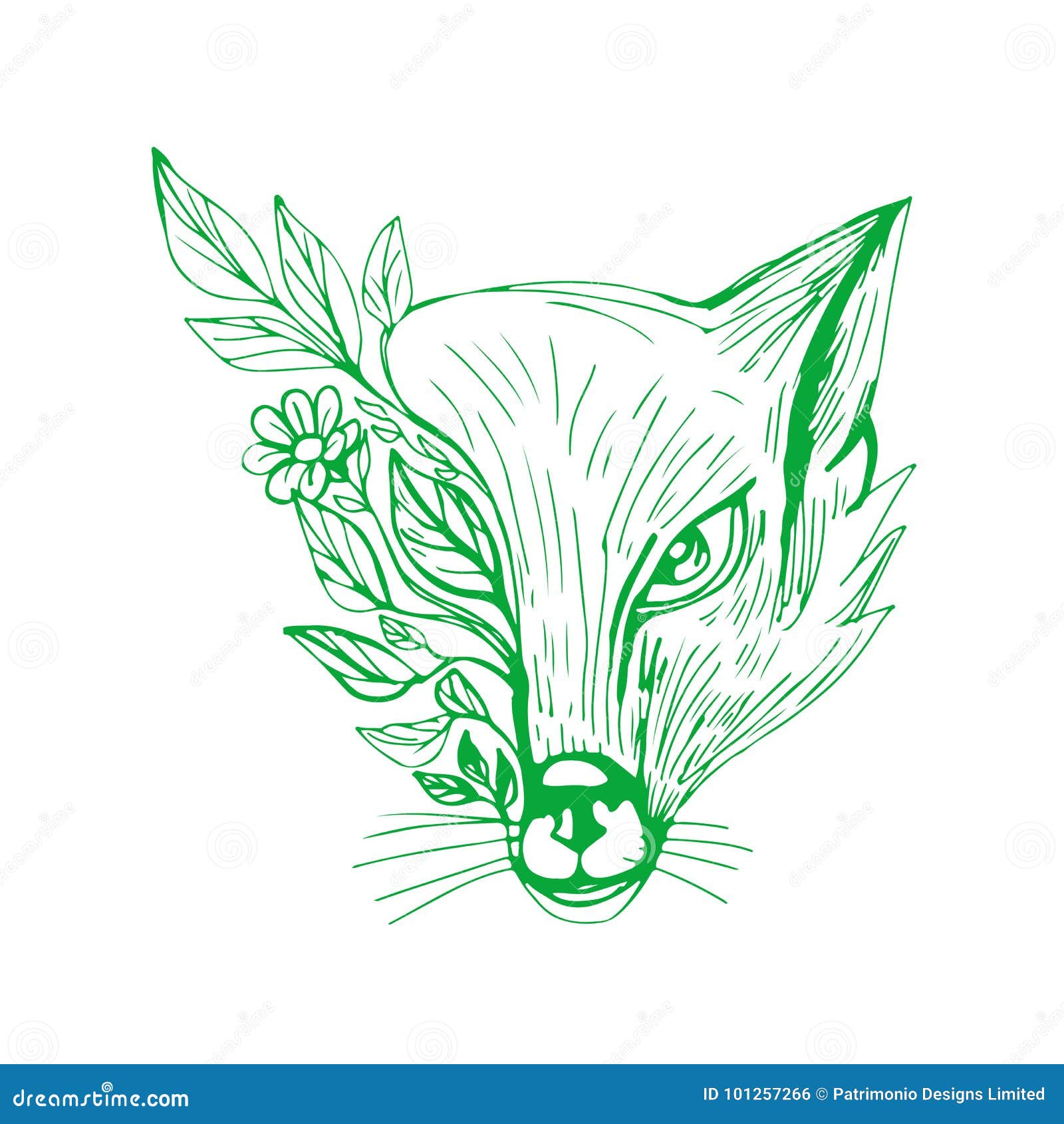 Tête De Fox Avec Le Dessin De Fleur Et De Feuilles