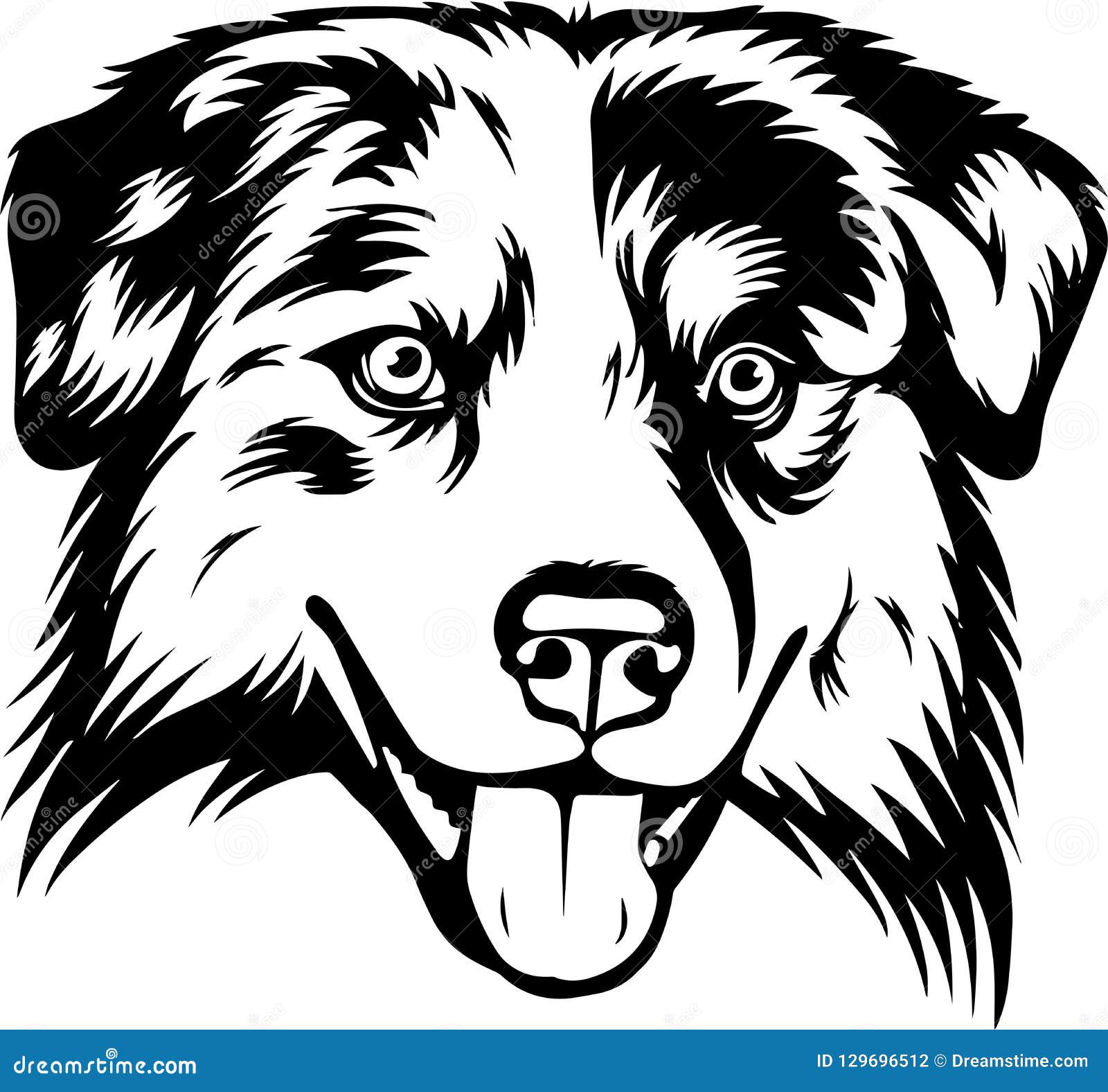 Dessin Berger Australien Noir Et Blanc Tête De Pure Race De Chiot D'animal Familier De Dog Breed Isolated De Berger Australien Illustration de Vecteur - Illustration du dessin, domestique: 129696512