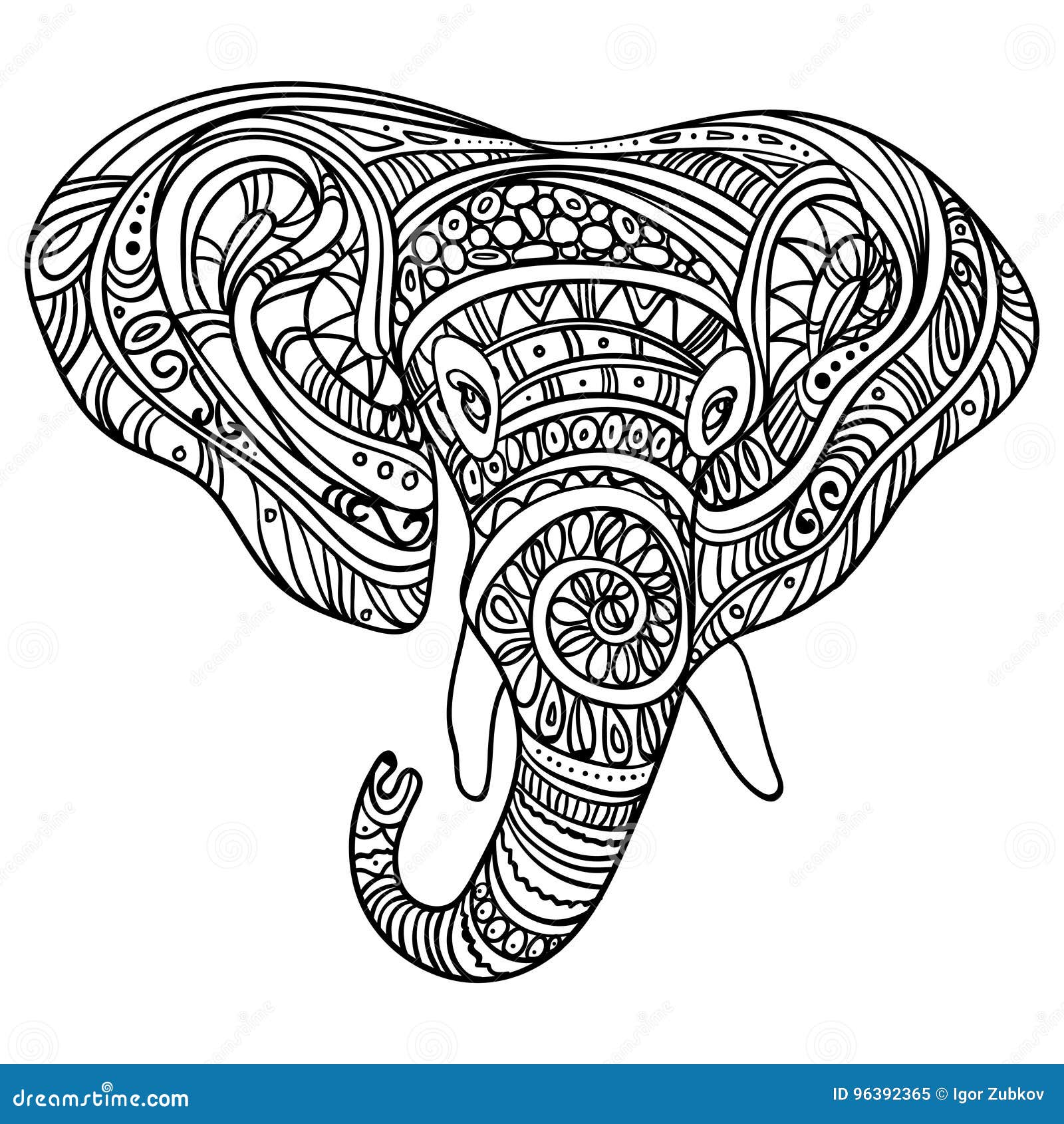 Tête Stylisée Dun éléphant Portrait Ornemental Dun