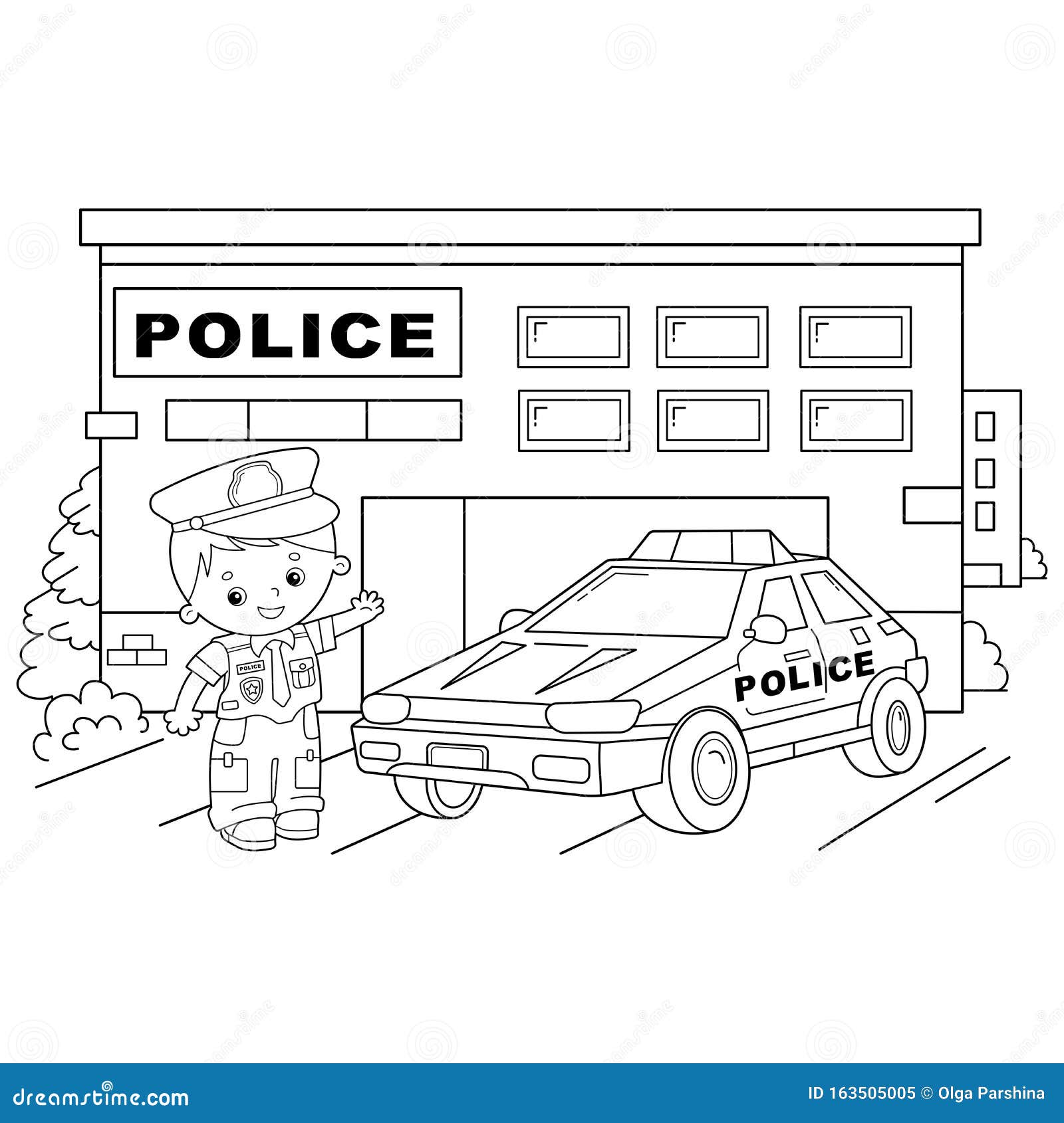 Página para colorir com carro de polícia dos desenhos animados