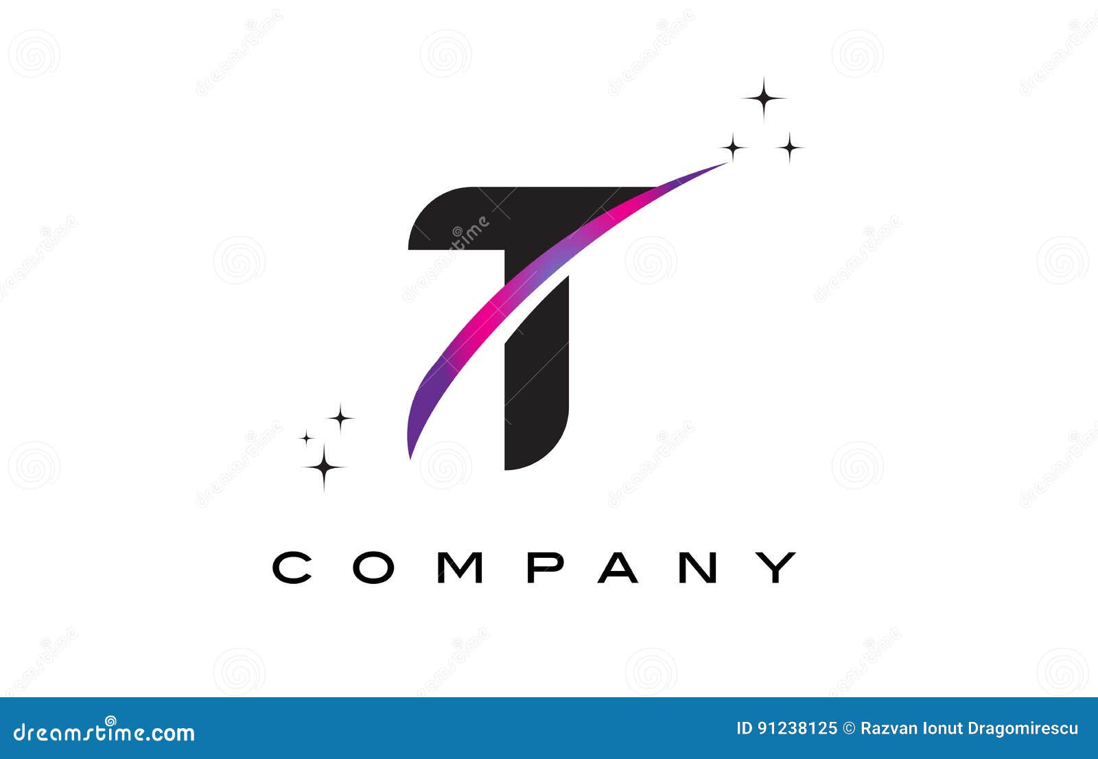 T Black Letter Logo Design with Purple Magenta Swoosh Stock Vector ...