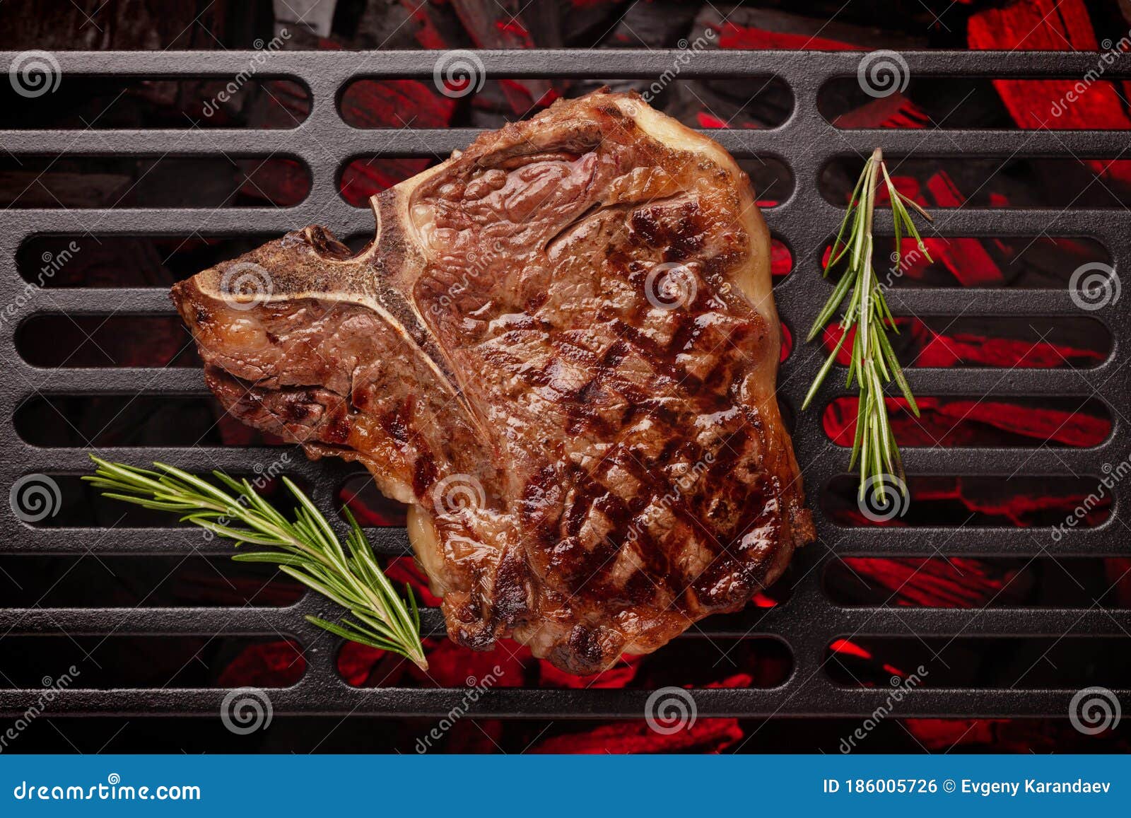 Tbone Beef Steak Cooking on Grill Stock Photo Image of dark, cook