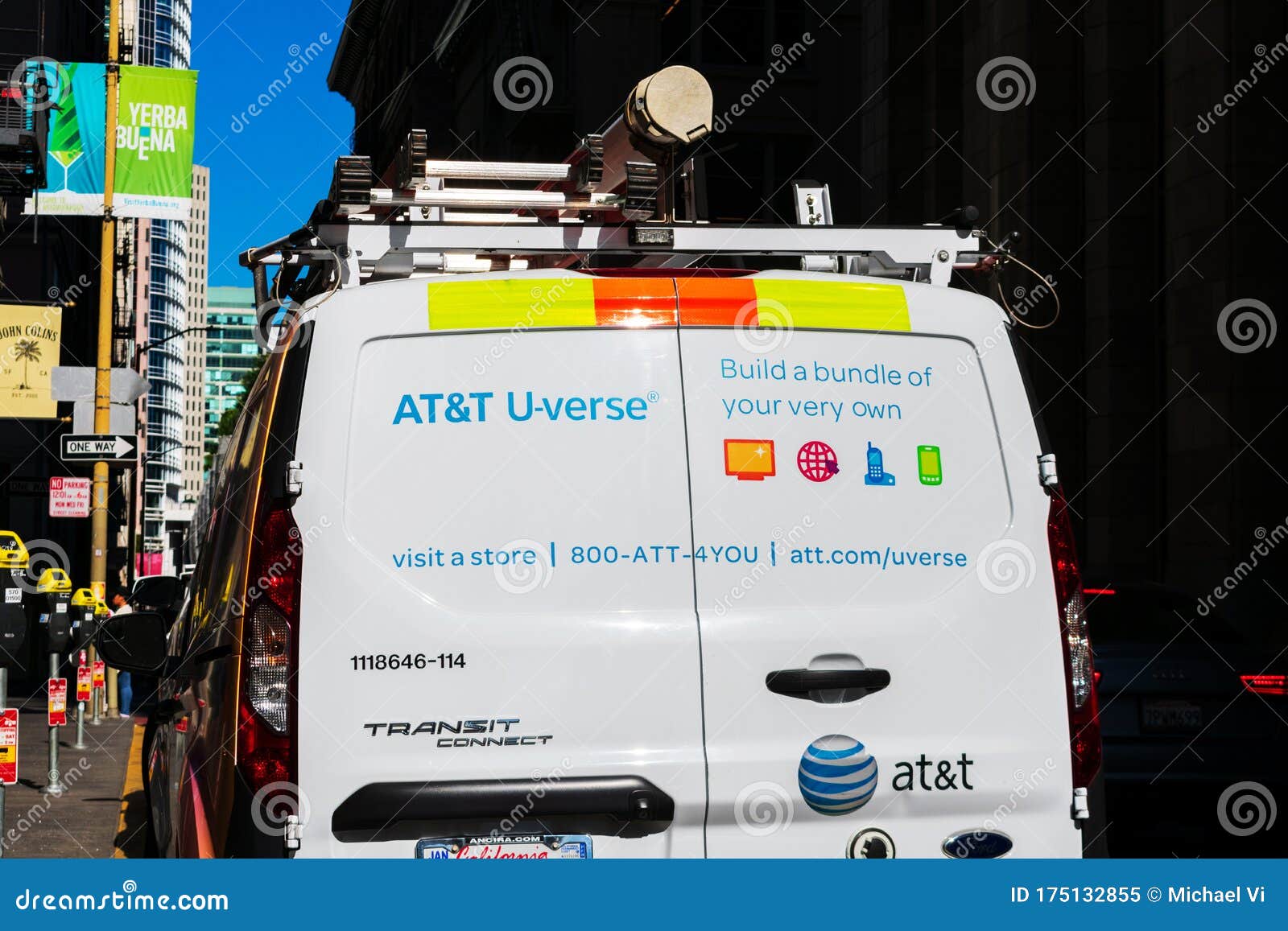 AT T Branded Van Parked On The Street Advertises Uverse Tripleplay