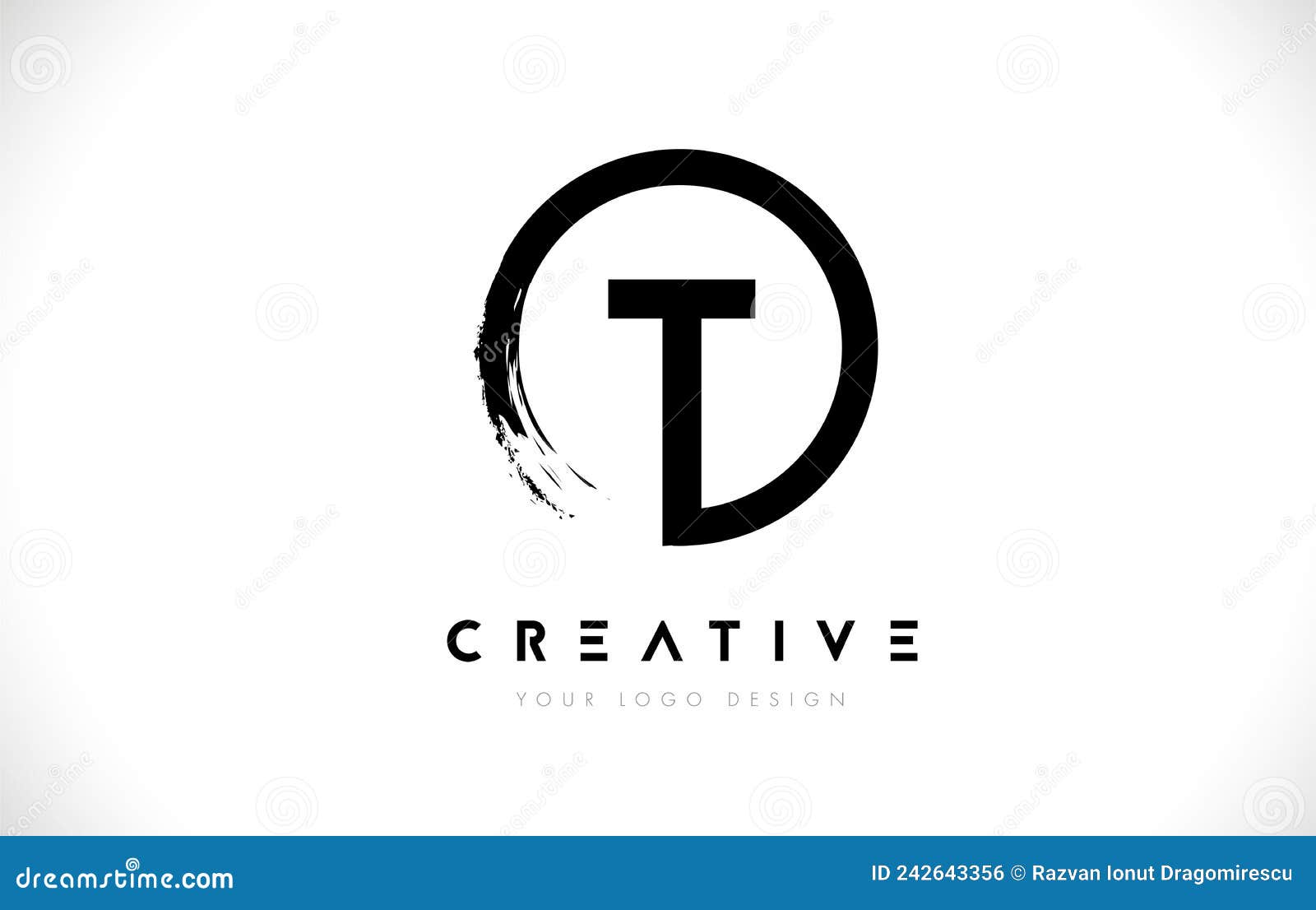 T Letter Logo with Circle Brush Design and White Background Stock