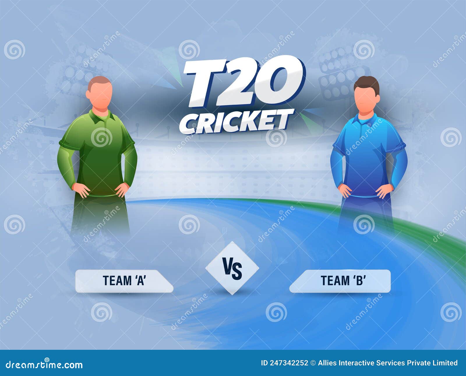 T20 Cricket Match between Team a VS B and Faceless Cricketer Players on
