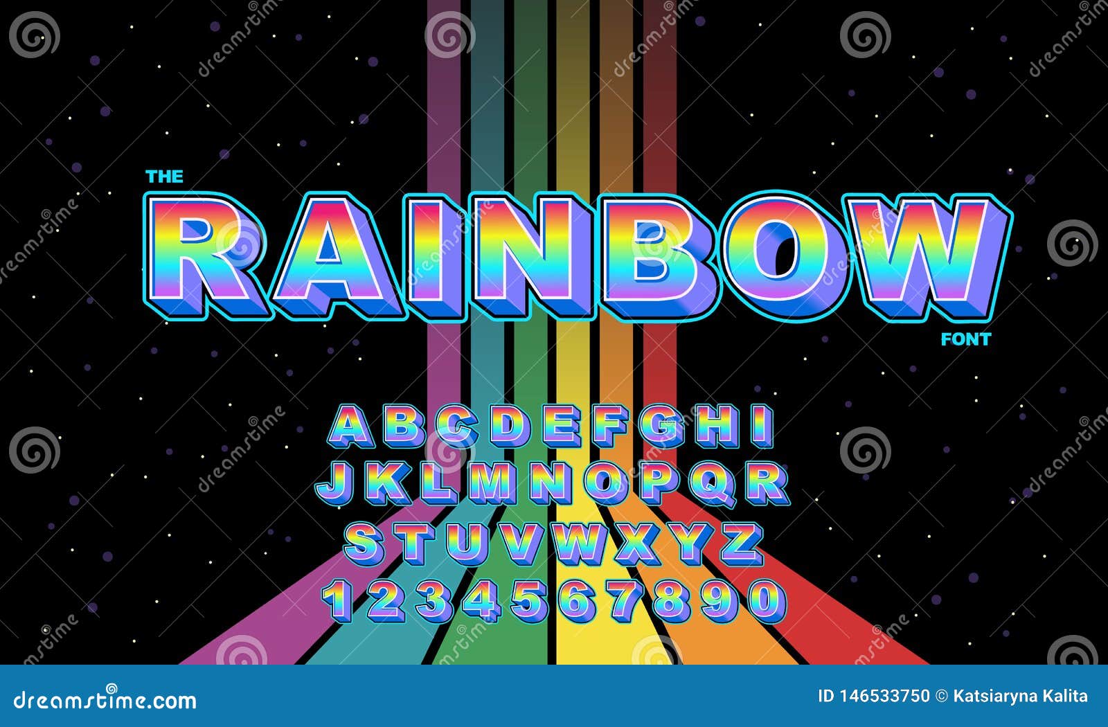Download Rainbow Vector Of Stylized Vintage Font And Alphabet. Rainbow Vintage Alphabet Vector 80 S, 90 S ...