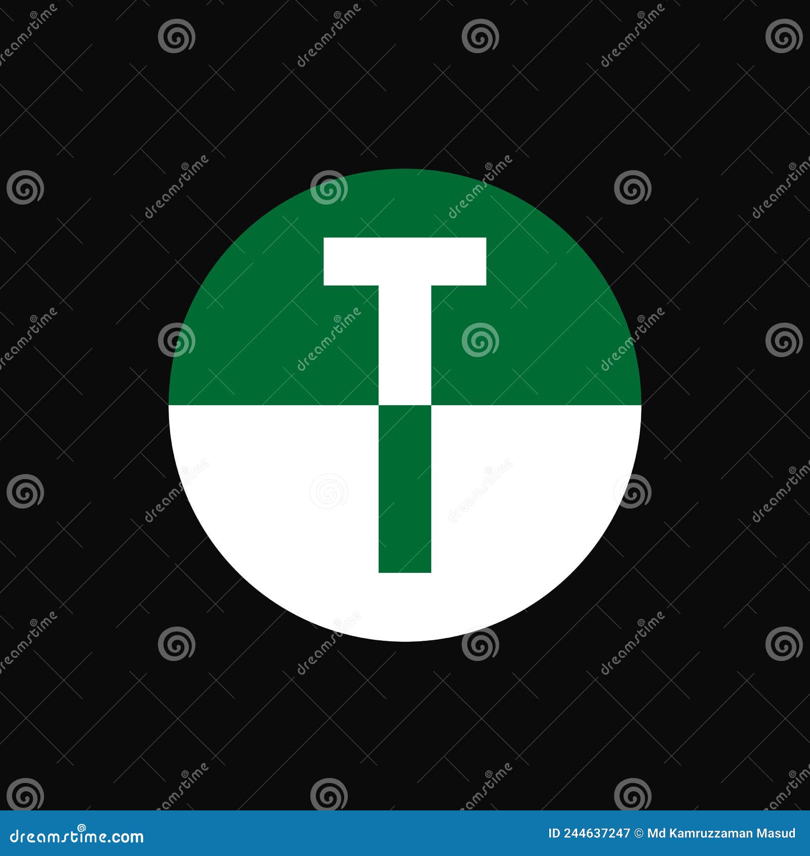 t lettermark  logo . green and white conceptual iconic logo .