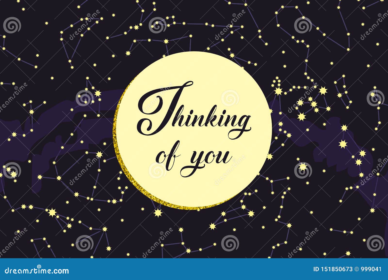 Thinking of you - card. Constellations, star map. Science astronomy, star map on a blue background, the starry sky. Horoscope. illustration