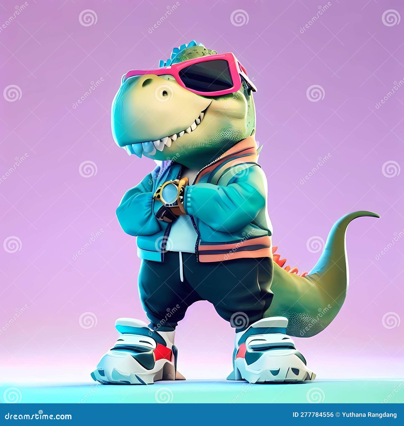 T-rex Dressed in Sportswear Clothes , Generate by Ai Stock Illustration