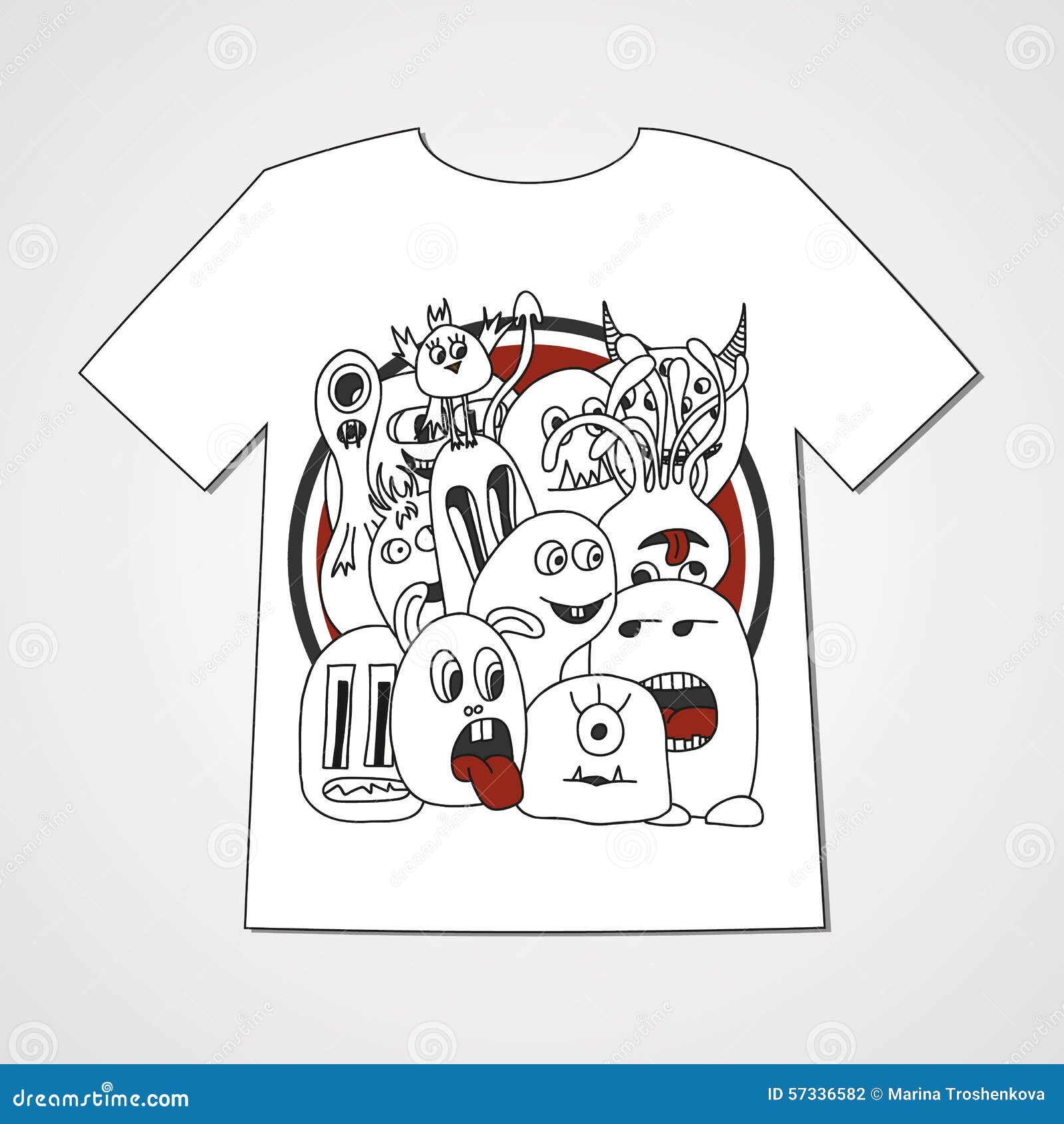 T-shirt with Abstract Set of Monsters. Stock Vector - Illustration of ...