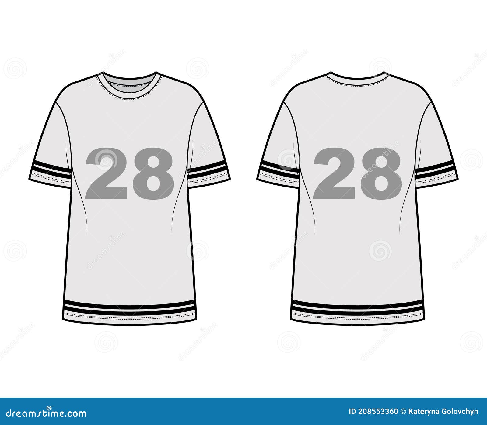 T-shirt American Football Technical Fashion Illustration with Raglan Short  Sleeves, Tunic Length, Crew Neck, Oversized. Stock Vector - Illustration of  tunic, tshirt: 208553360