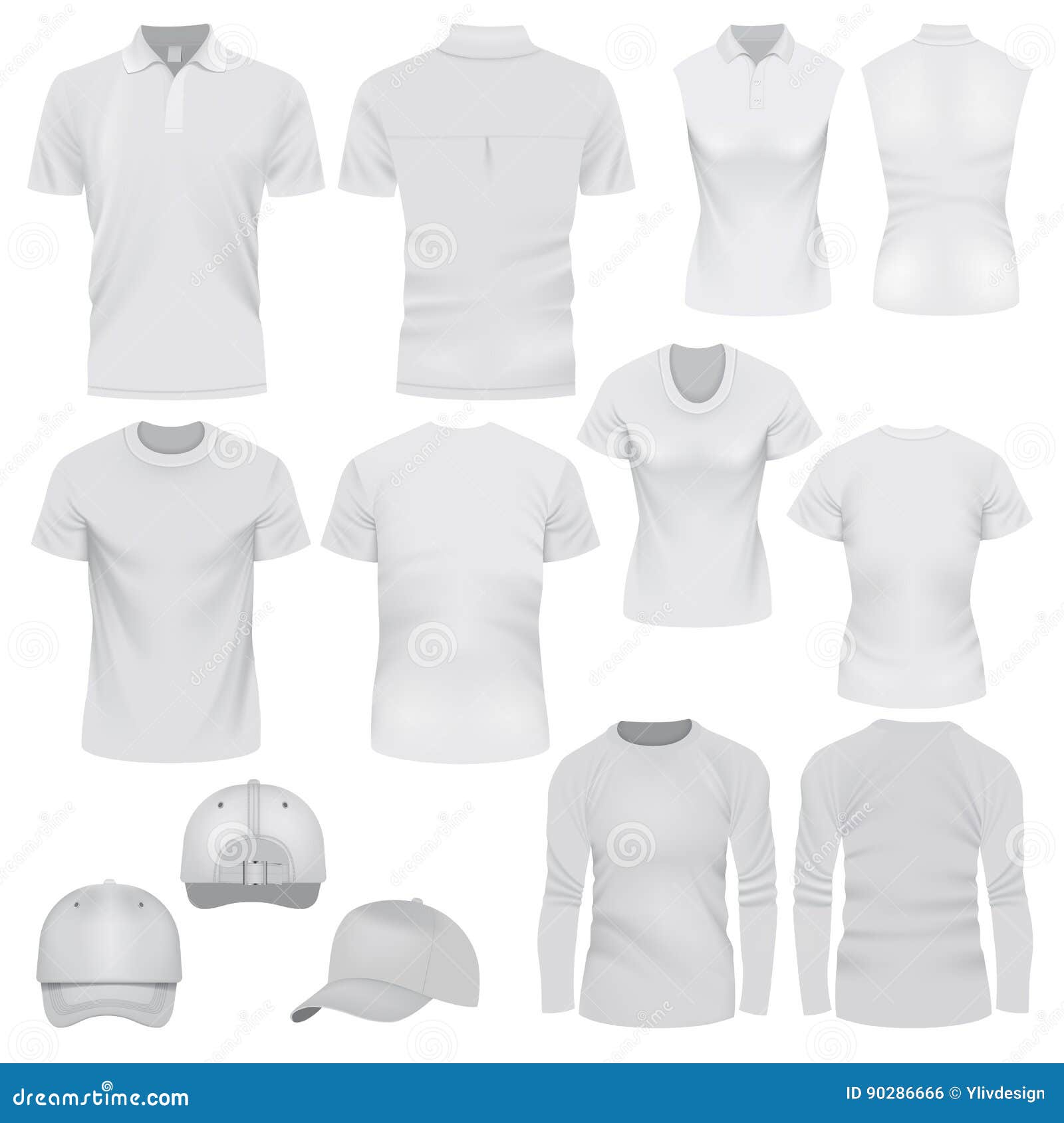 Download T-shirt Cap Mockup Set, Realistic Style Stock Vector - Illustration of constructor, photo: 90286666